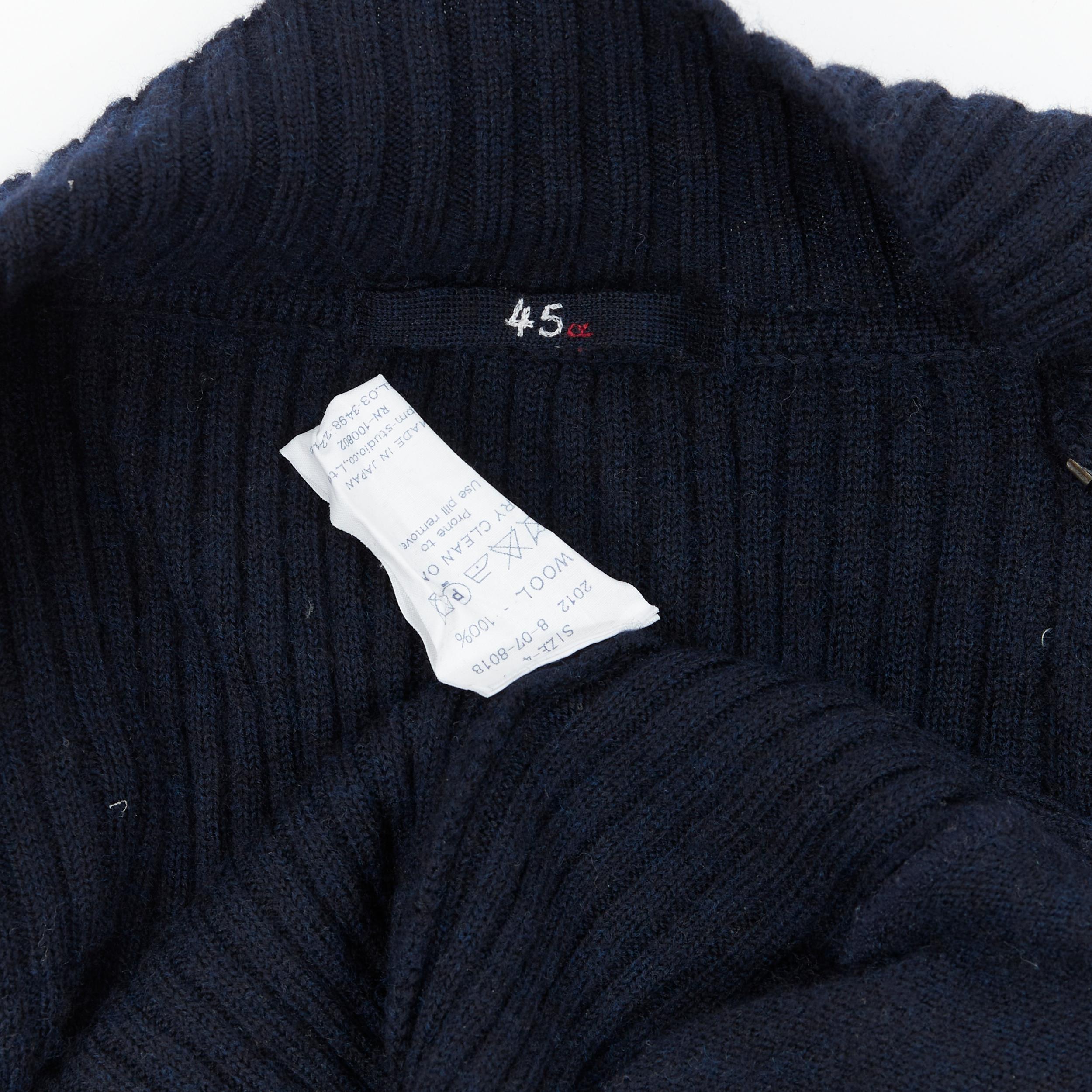 45R 100% wool navy blue ribbed knit zip military patch cardigan sweater JP4 S 4
