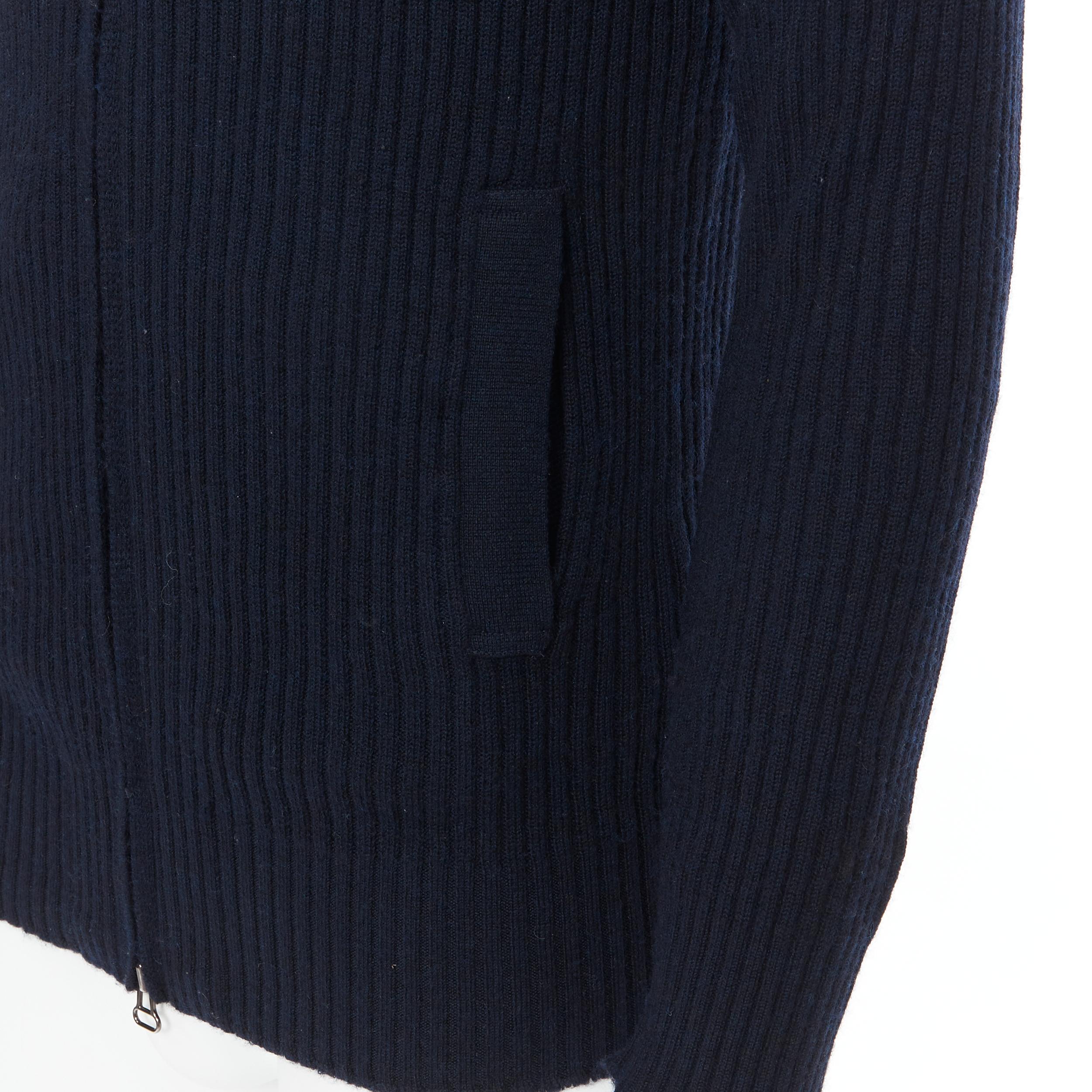 45R 100% wool navy blue ribbed knit zip military patch cardigan sweater JP4 S 3