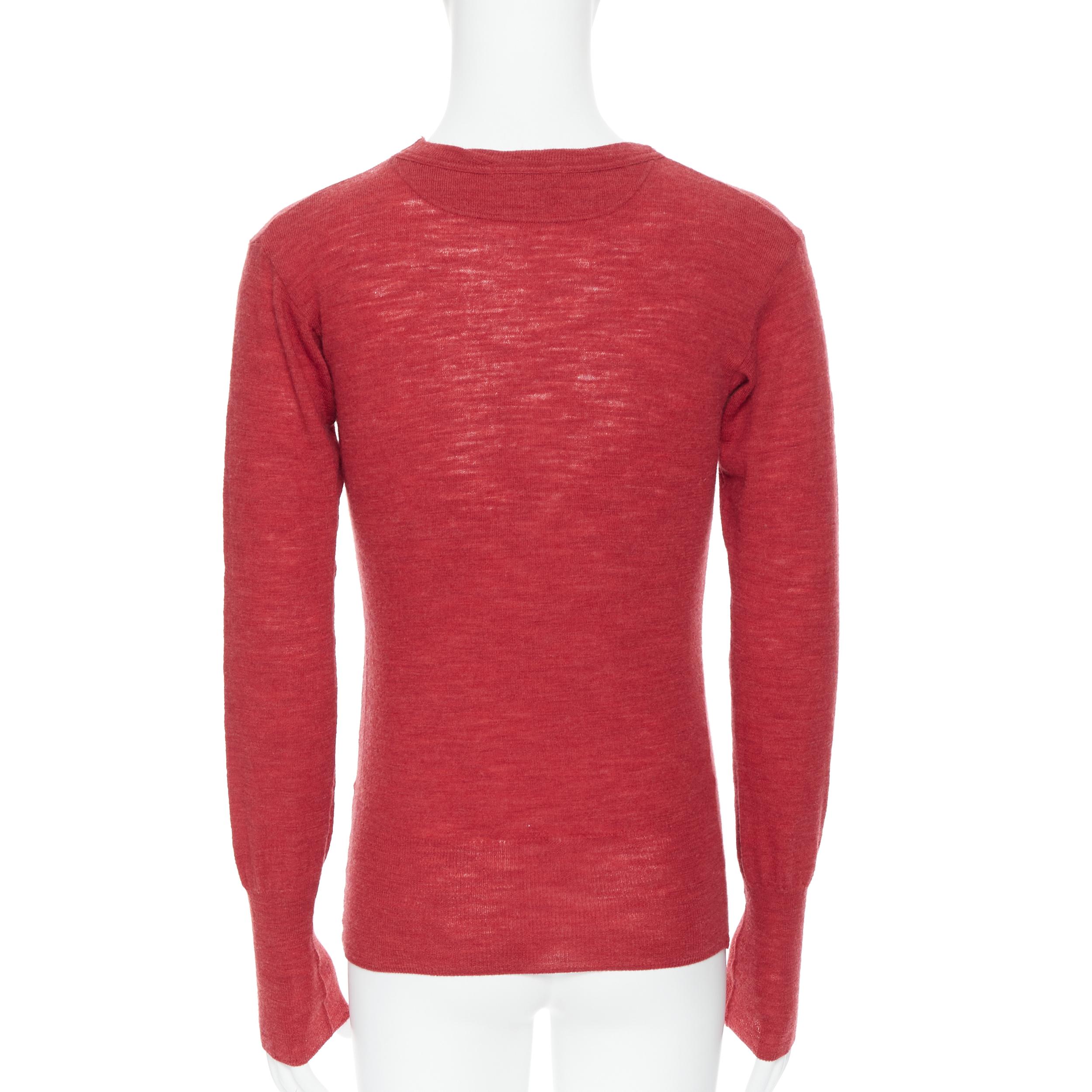 Men's 45R 100% wool red crew neck long sleeve pullover sweater Sz 3 M For Sale