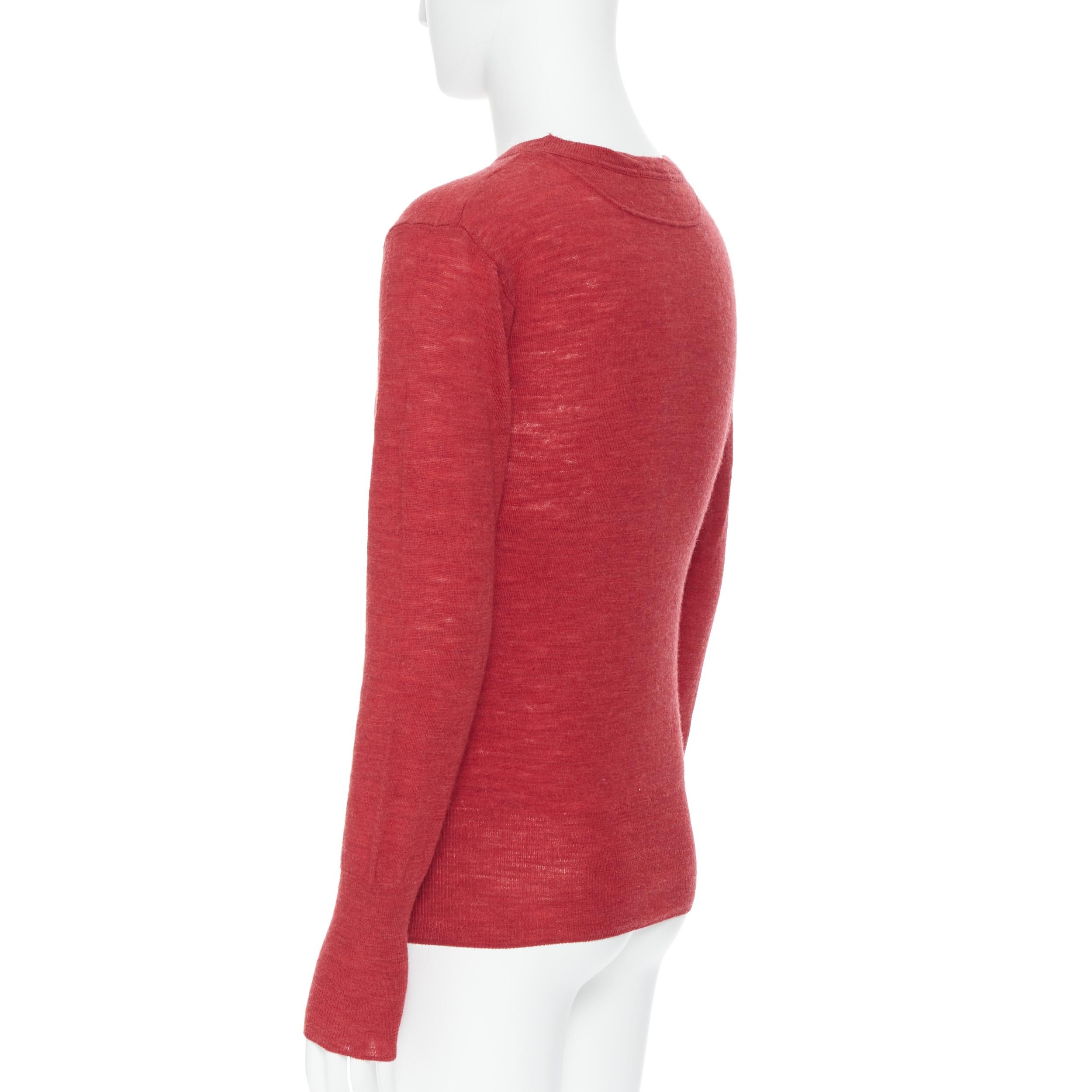 45R 100% wool red crew neck long sleeve pullover sweater Sz 3 M For Sale 1