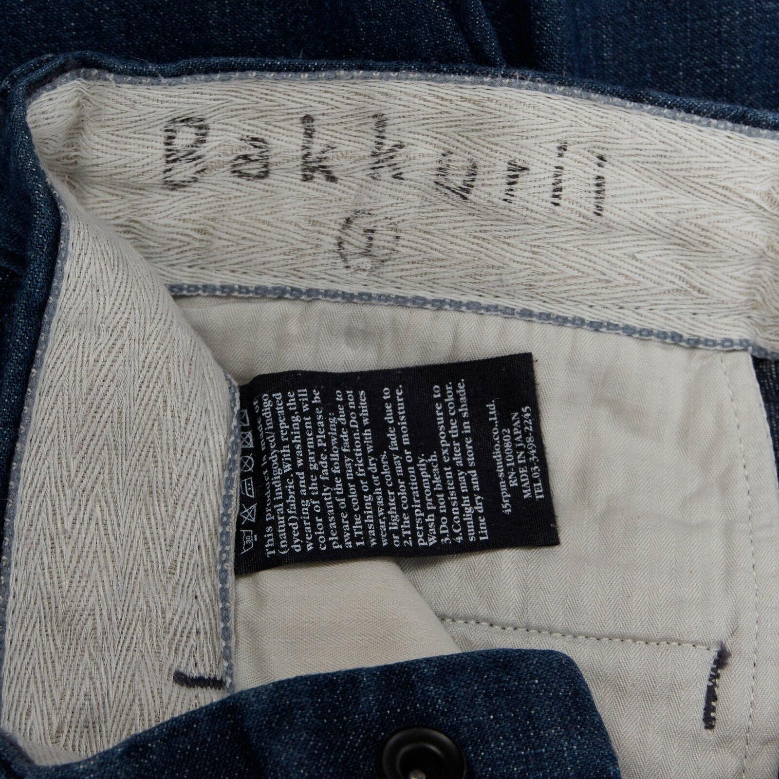 45R 45RPM Bakkurii indigo dyed blue denim button hem cropped capri jean pant JP1 For Sale 3