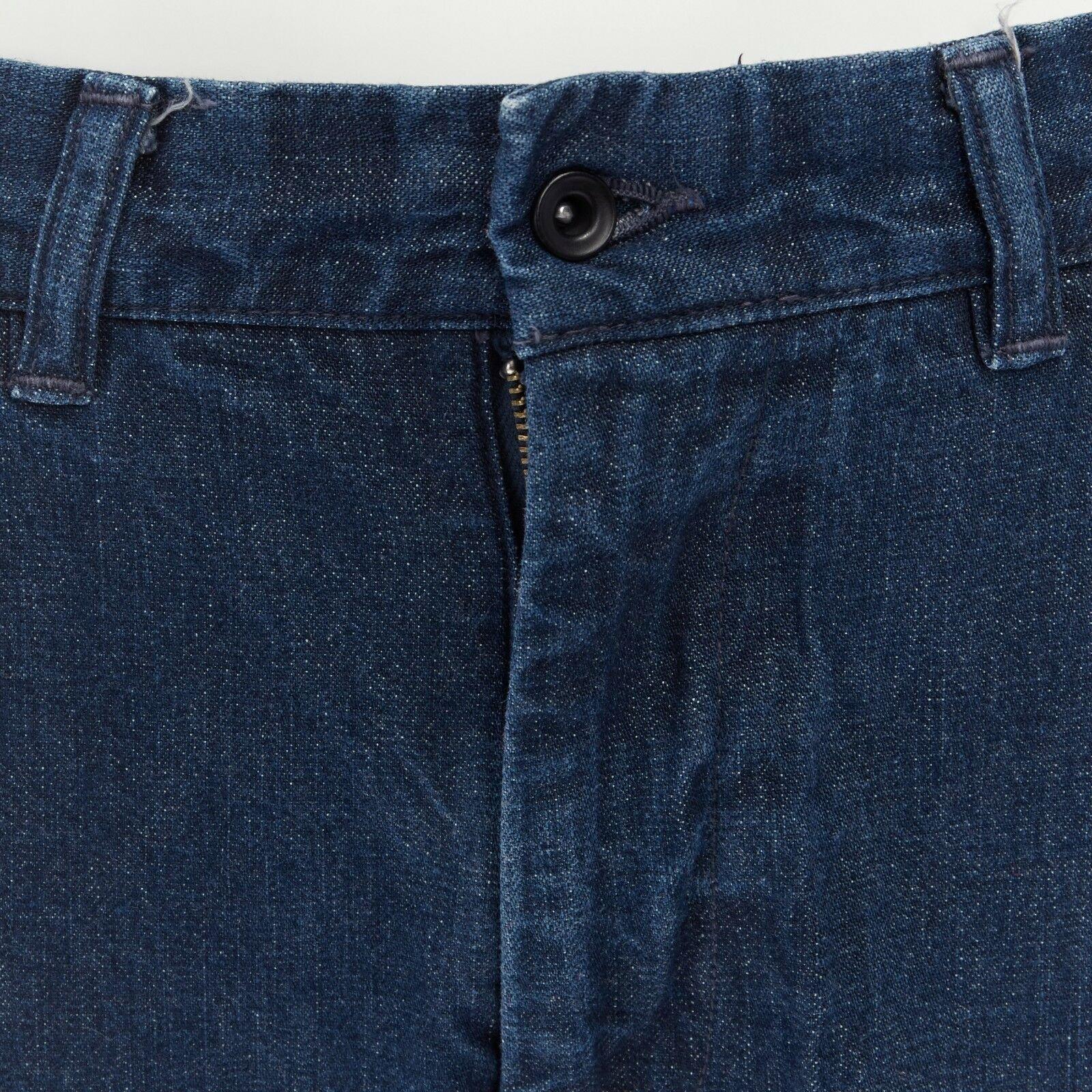 45R 45RPM Bakkurii indigo dyed blue denim button hem cropped capri jean pant JP1 In Good Condition For Sale In Hong Kong, NT