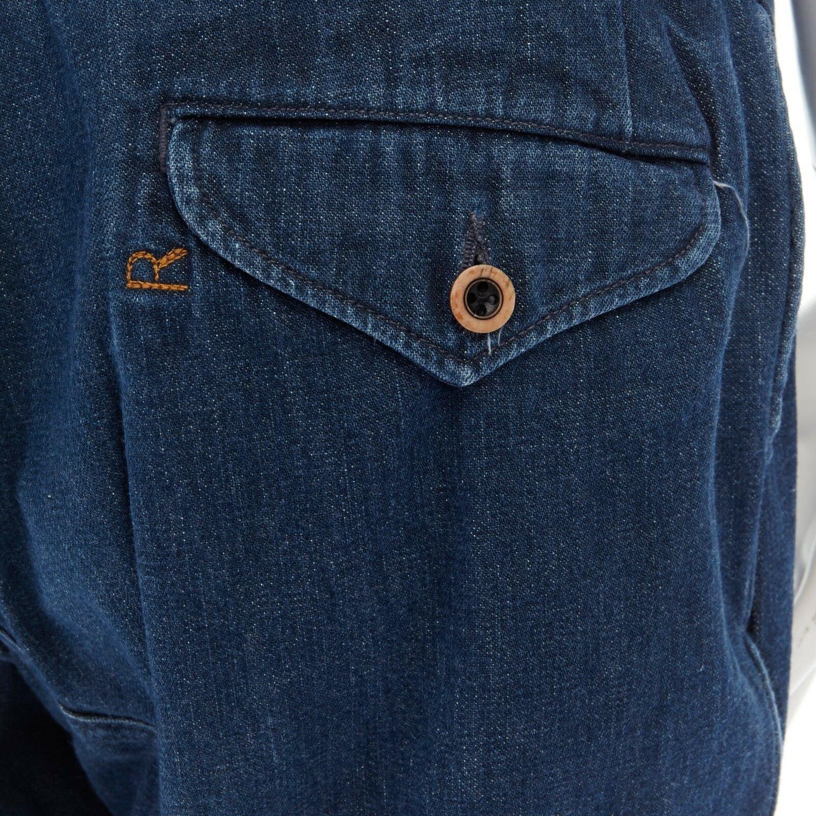 45R 45RPM Bakkurii indigo dyed blue denim button hem cropped capri jean pant JP1 For Sale 1