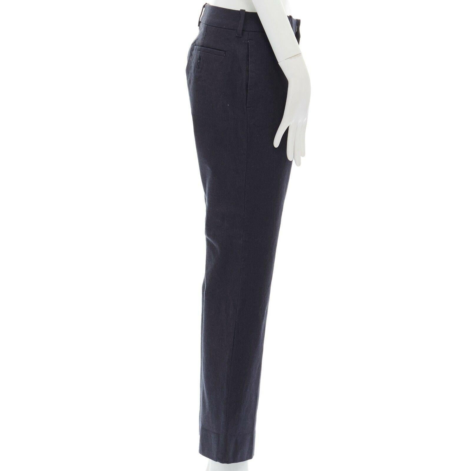 Black 45R 45RPM dark grey stiff cotton blend slim fit pants JP2 For Sale