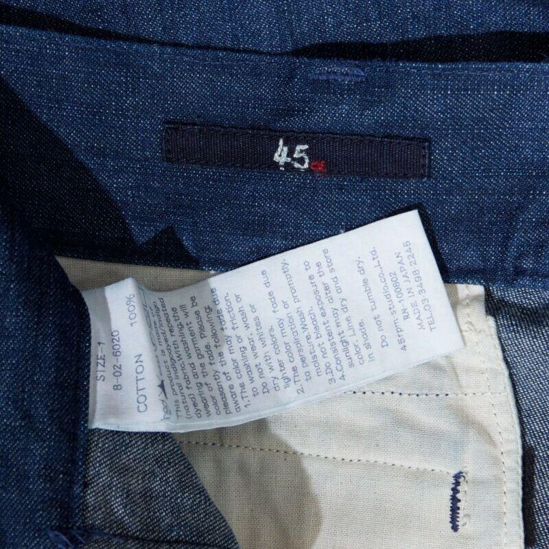 45R 45RPM natural dyed blue denim wood button cuff cropped capri jeans pants JP1 6