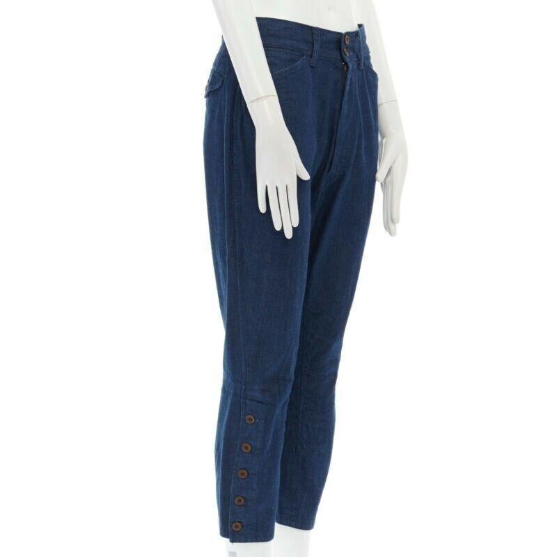 45R 45RPM natural dyed blue denim wood button cuff cropped capri jeans pants JP1 In Good Condition In Hong Kong, NT