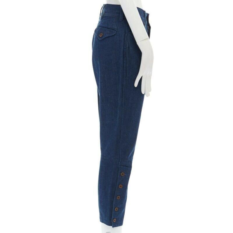 Women's 45R 45RPM natural dyed blue denim wood button cuff cropped capri jeans pants JP1