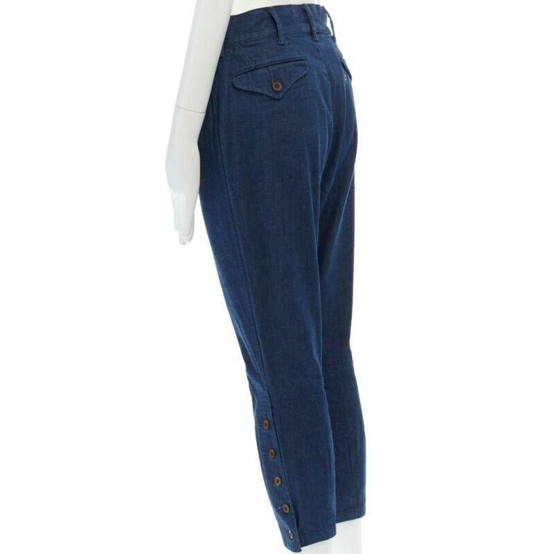45R 45RPM natural dyed blue denim wood button cuff cropped capri jeans pants JP1 1