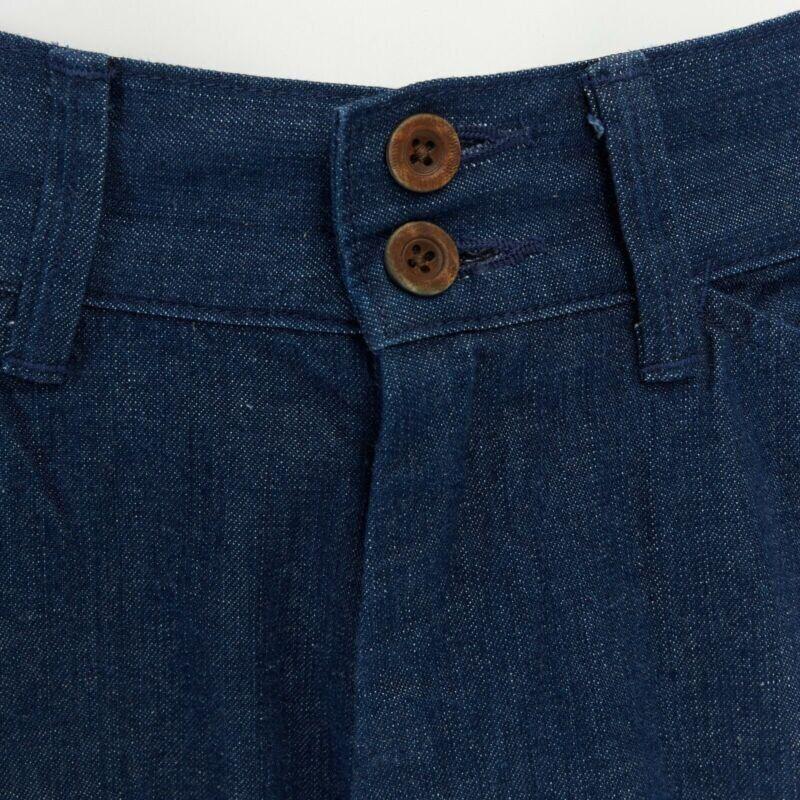 45R 45RPM natural dyed blue denim wood button cuff cropped capri jeans pants JP1 2