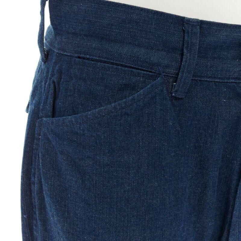 45R 45RPM natural dyed blue denim wood button cuff cropped capri jeans pants JP1 3