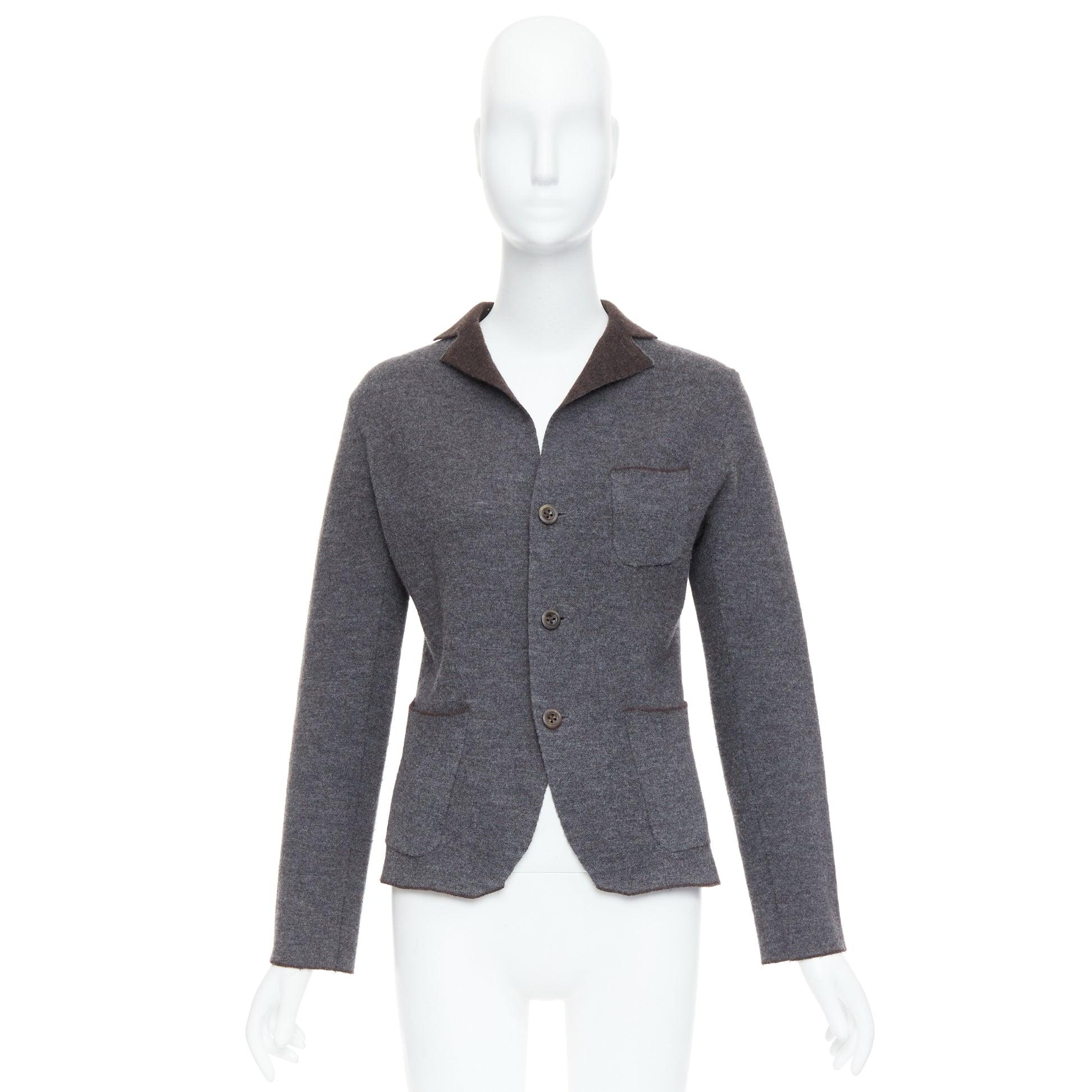 45R grey brown double faced wool pocketed cropped blazer US2 S For Sale 5