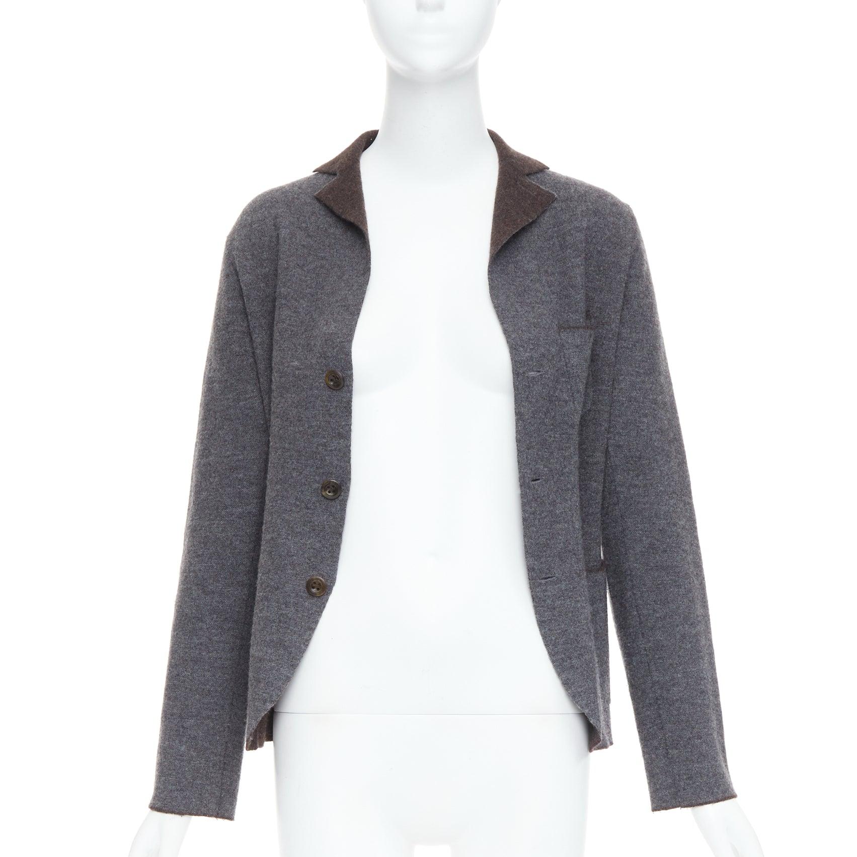 Gray 45R grey brown double faced wool pocketed cropped blazer US2 S For Sale