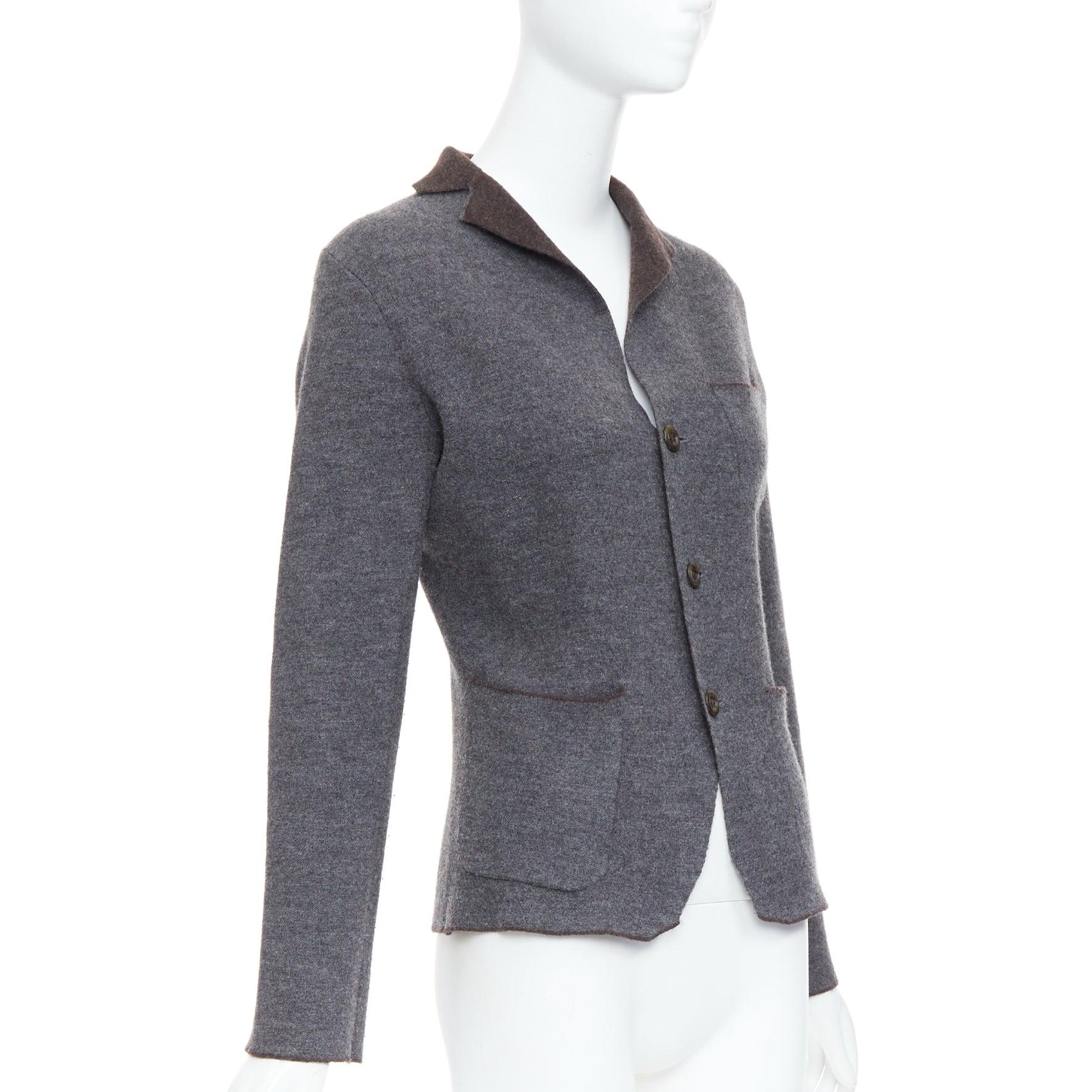 45R grey brown double faced wool pocketed cropped blazer US2 S In Excellent Condition For Sale In Hong Kong, NT