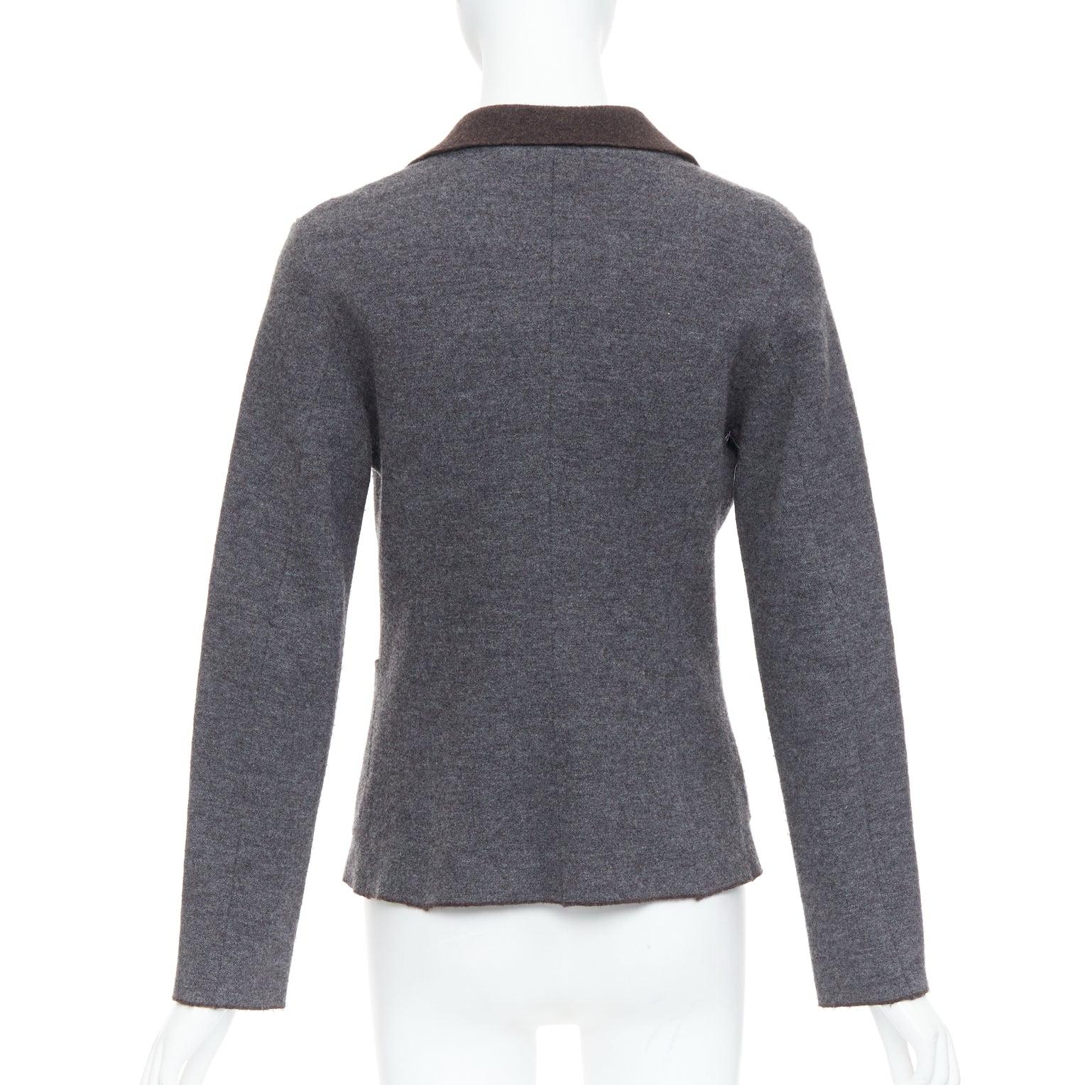 45R grey brown double faced wool pocketed cropped blazer US2 S For Sale 1