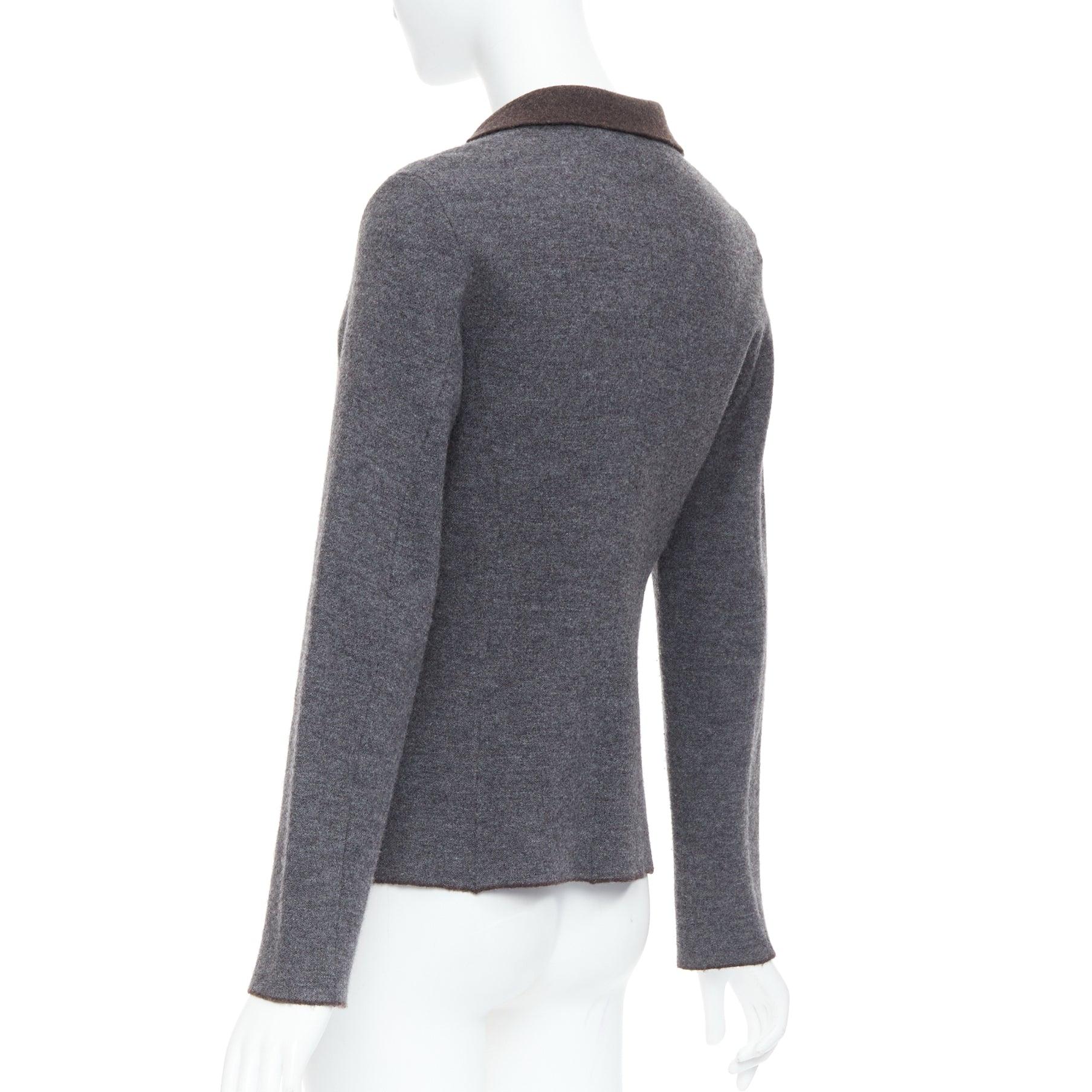 45R grey brown double faced wool pocketed cropped blazer US2 S For Sale 2