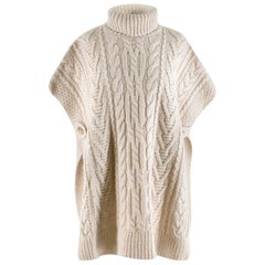 45R White Chunky Cable Knit Hand Knit Cape Jumper - One Size