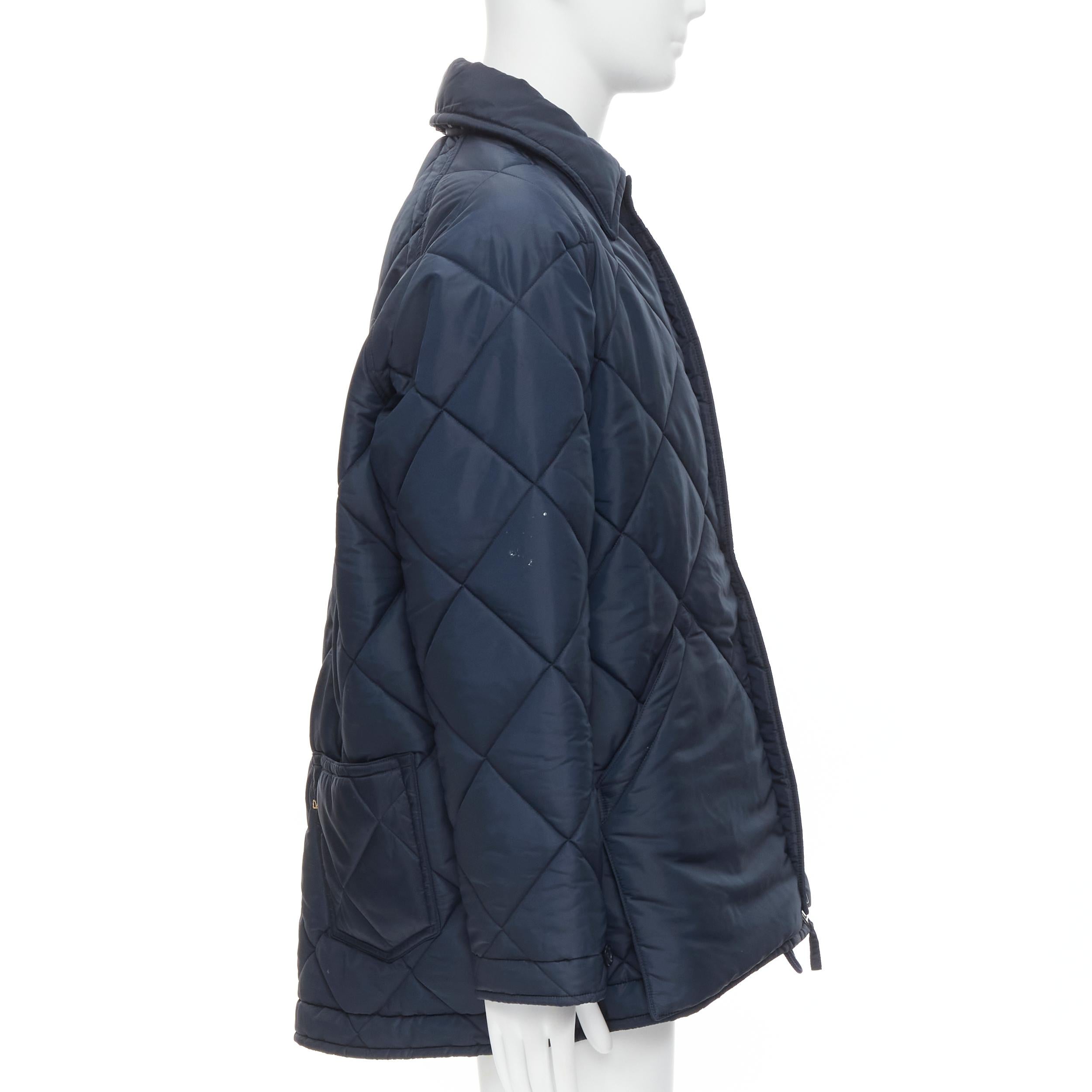 Black 45RPM navy blue polyester padded diamond quilted nylon coat XL For Sale