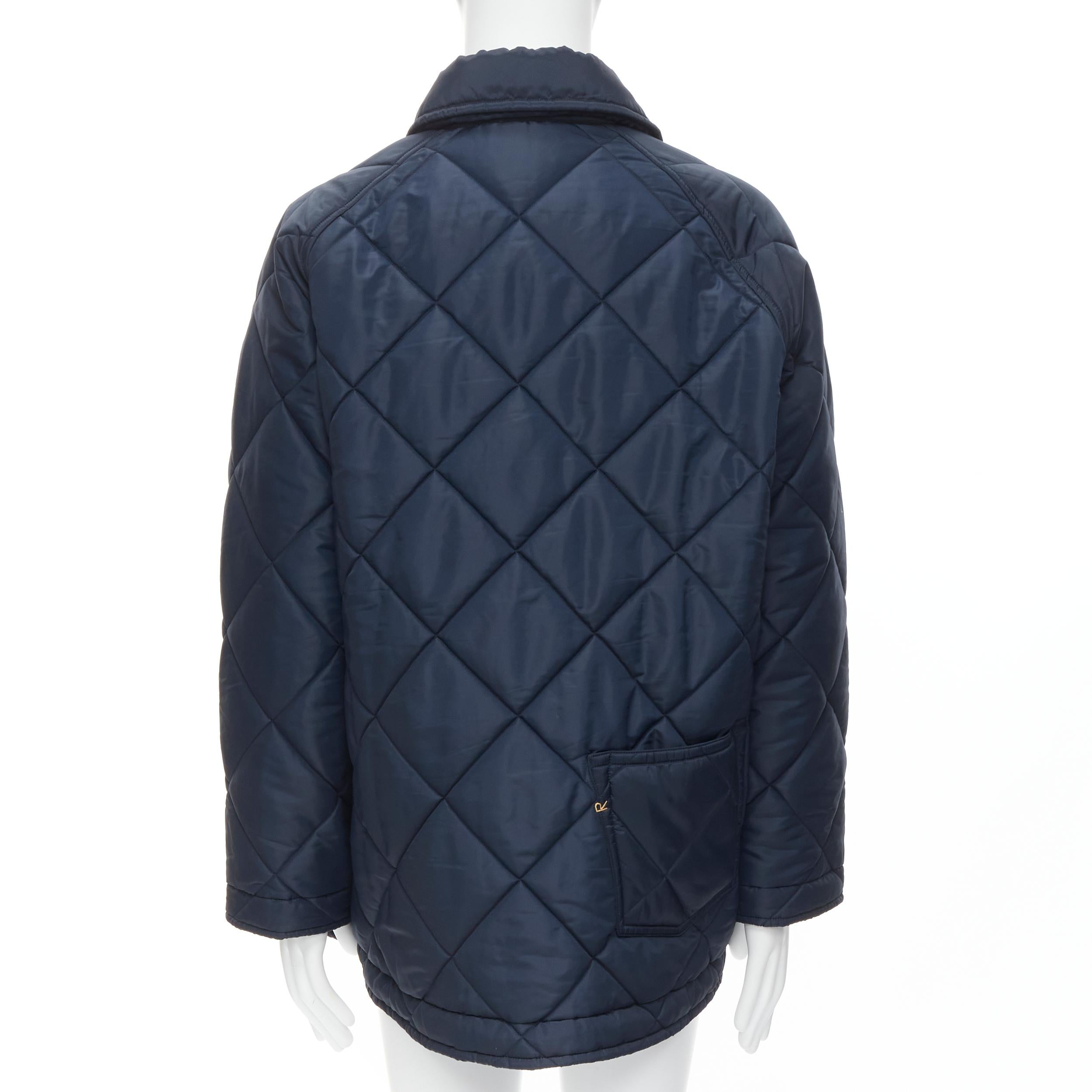 45RPM navy blue polyester padded diamond quilted nylon coat XL In Good Condition For Sale In Hong Kong, NT