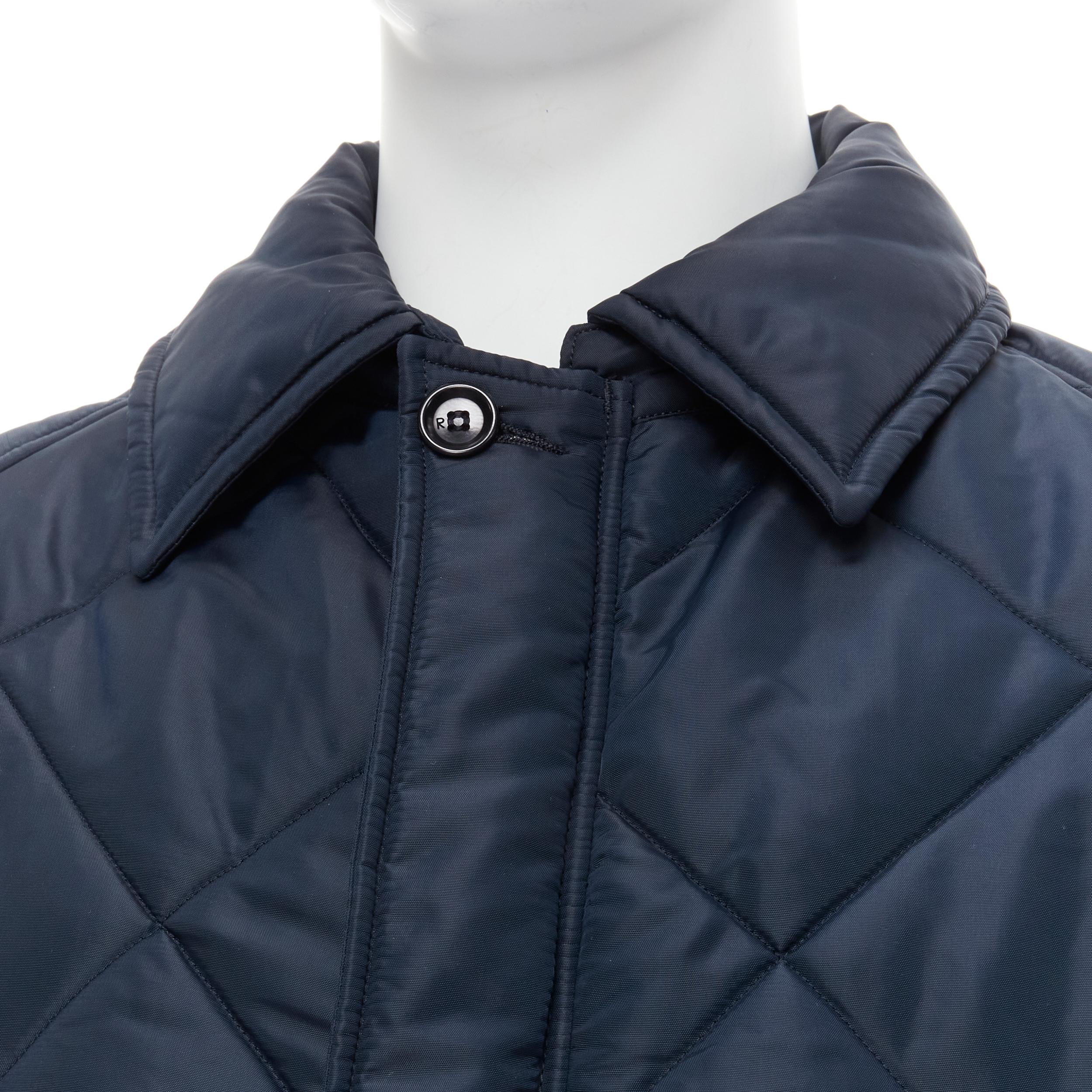 45RPM navy blue polyester padded diamond quilted nylon coat XL For Sale 1