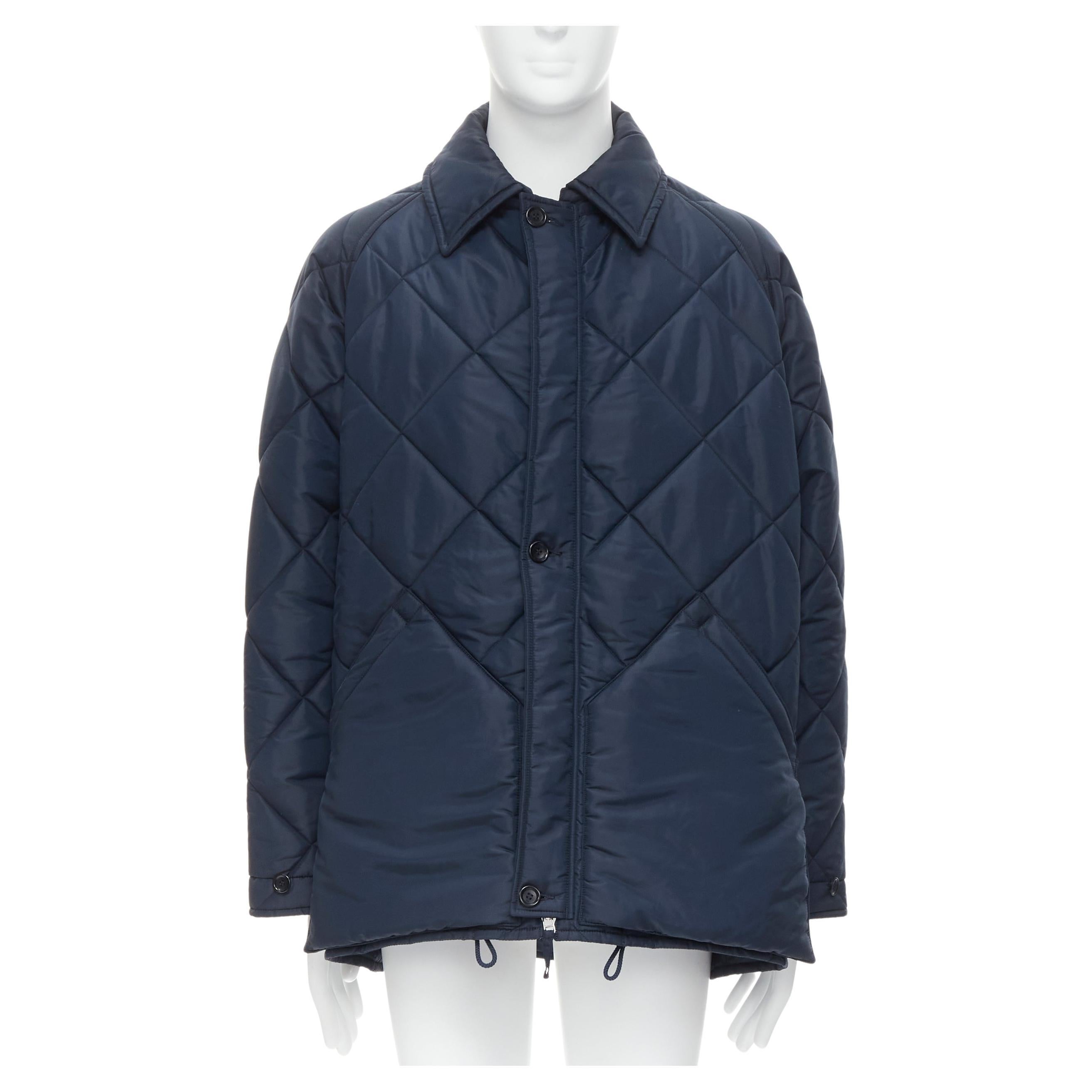 45RPM navy blue polyester padded diamond quilted nylon coat XL For Sale