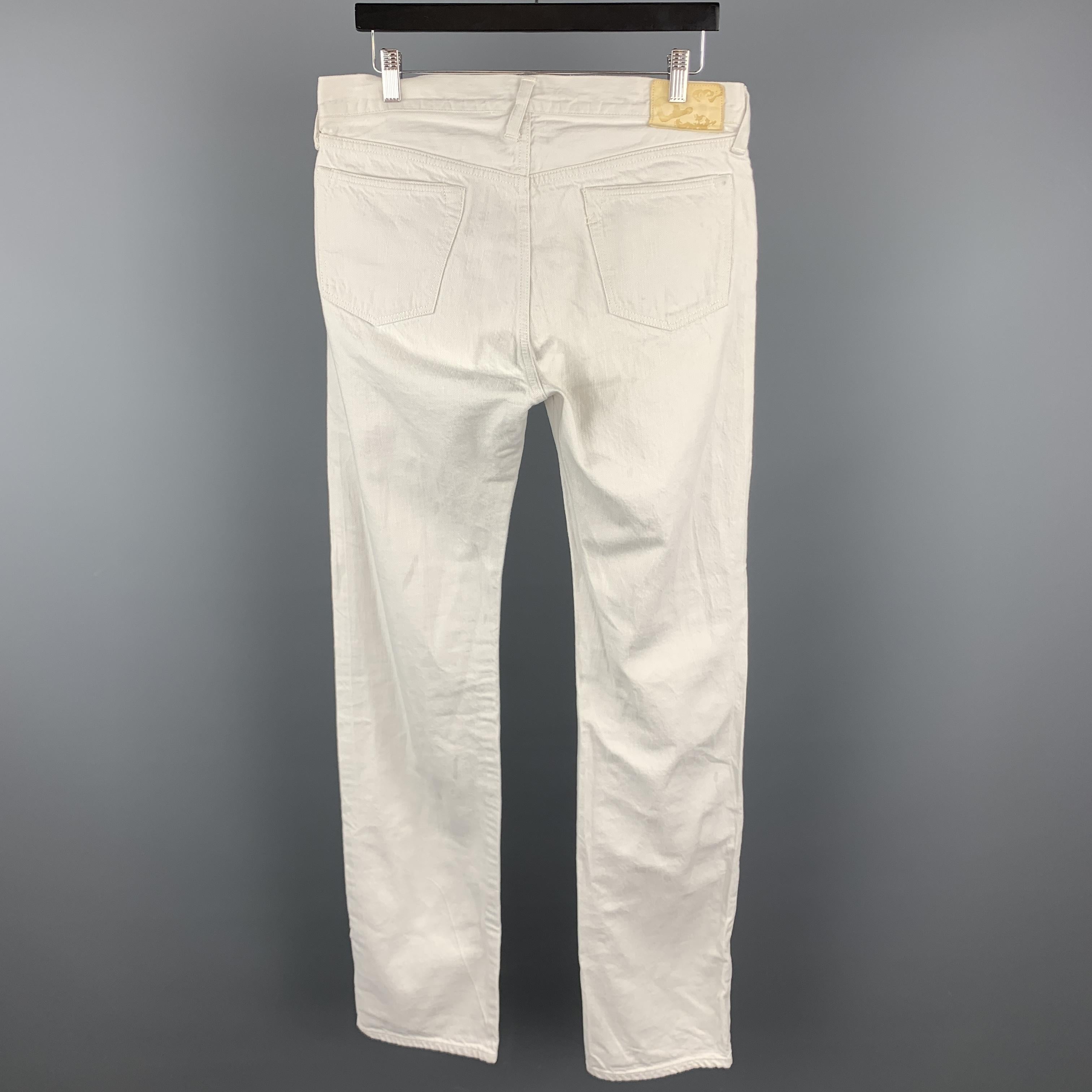 Beige 45rpm Size 32 x 36 Cream Solid Cotton Selvedge Denim Button Fly Jeans