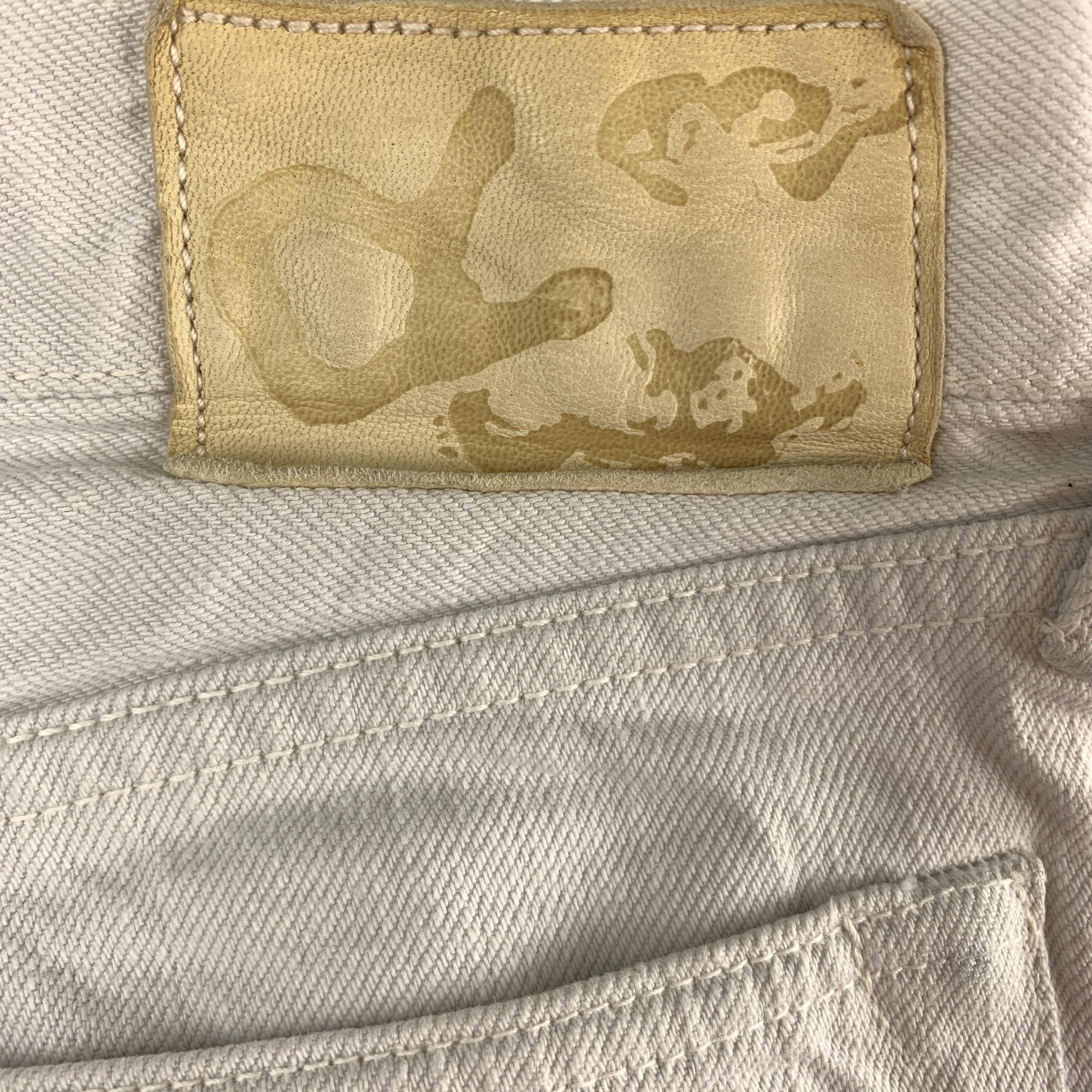 45rpm Size 32 x 36 Cream Solid Cotton Selvedge Denim Button Fly Jeans In Excellent Condition In San Francisco, CA