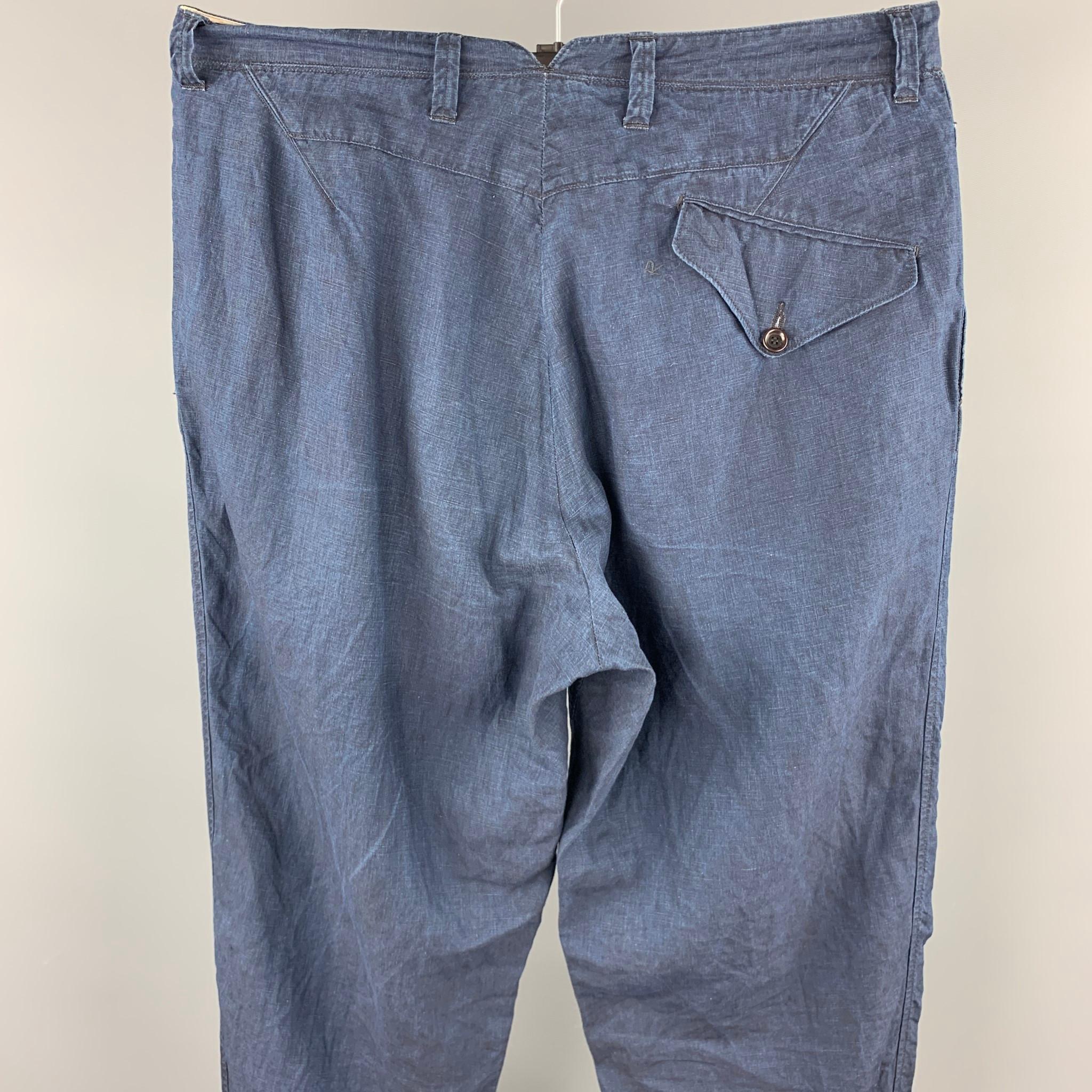 Purple 45rpm Size 34 Navy Linen Zip Fly Drop-Crotch Casual Pants