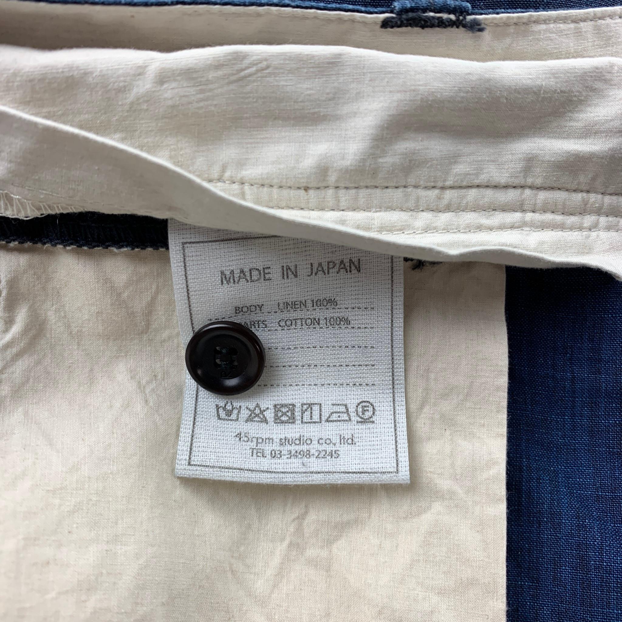 45rpm Size 34 Navy Linen Zip Fly Drop-Crotch Casual Pants In Good Condition In San Francisco, CA