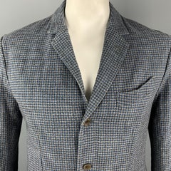 45rpm Size L Blue & Grey Houndstooth Cotton Notch Lapel Sport Coat
