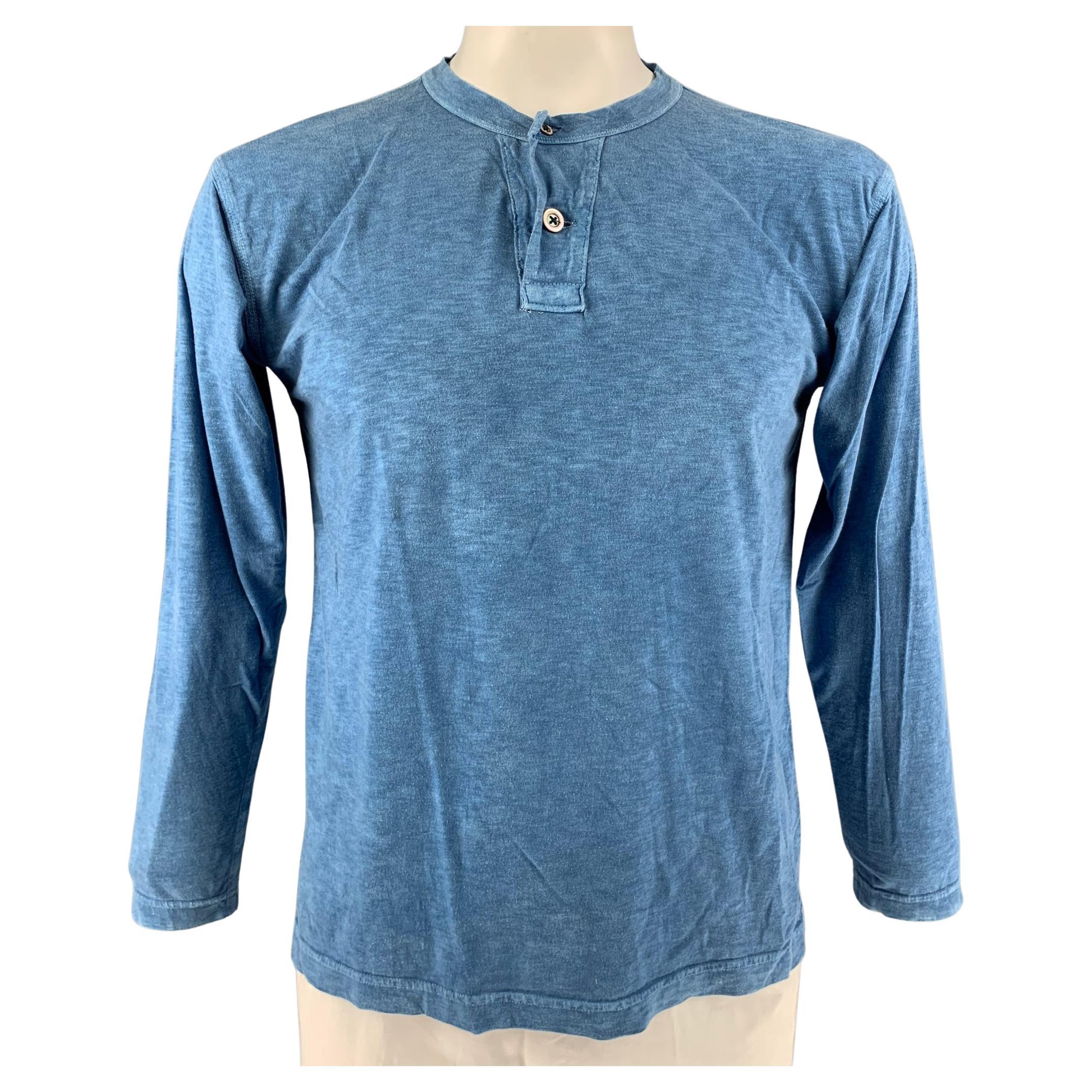 45rpm Size XL Blue Solid Cotton Henley Pullover