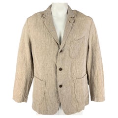 COAT Size 40 Beige and Red Blue Striped Seersucker Notch Lapel Sport ...