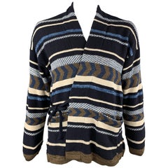 45rpm Size XL Navy 
Brown Striped Pattern Cotton Tie Closures Cardigan