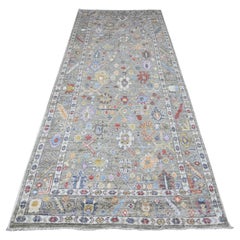 4'5"x10' Swamp Green Soft Wool Weft Angora Oushak Wide Runner Oriental Rug