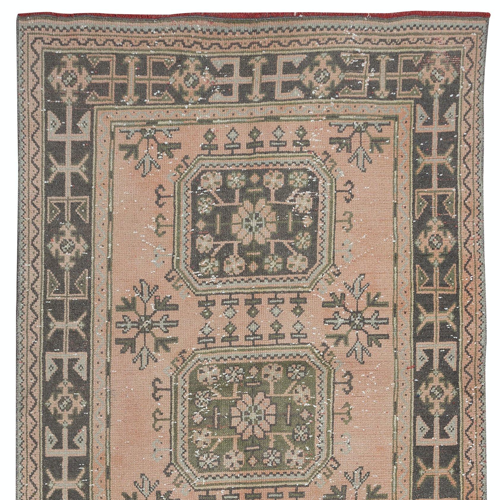 Turkish 4.5x11 Ft Hand Knotted Runner Rug for Hallway, Vintage Anatolian Corridor Carpet For Sale