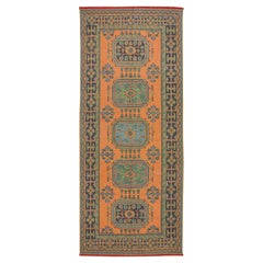Tappeto vintage in lana turca fatto a mano da 4,5x11 piedi per l'arredamento del corridoio o dell'ingresso