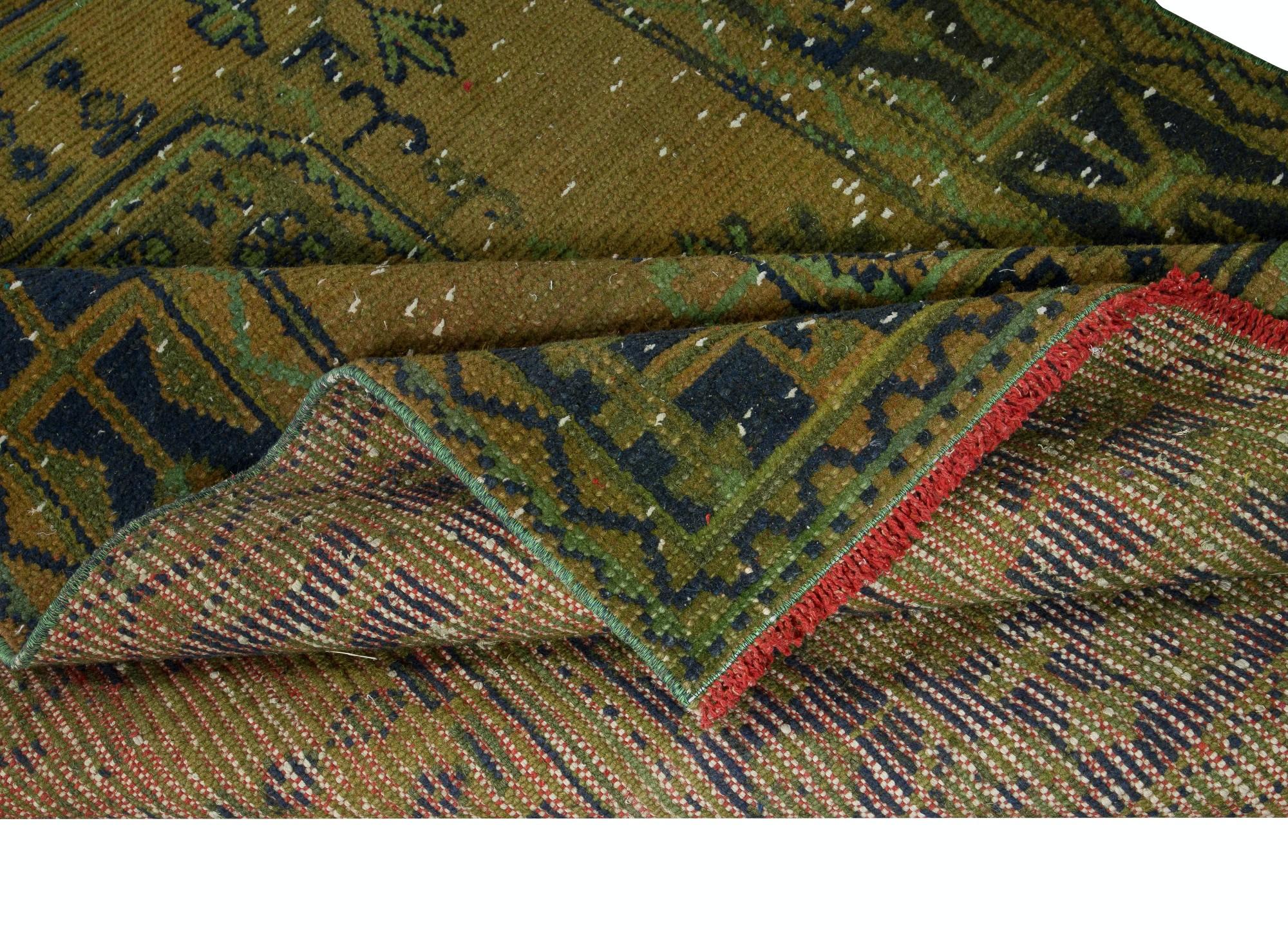 Modern 4.5x11.2 Ft Handmade Anatolian Runner Rug for Hallway, Green Corridor Carpet For Sale