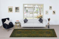 4.5x11.2 Ft Handmade Anatolian Runner Rug for Hallway, Green Corridor Carpet