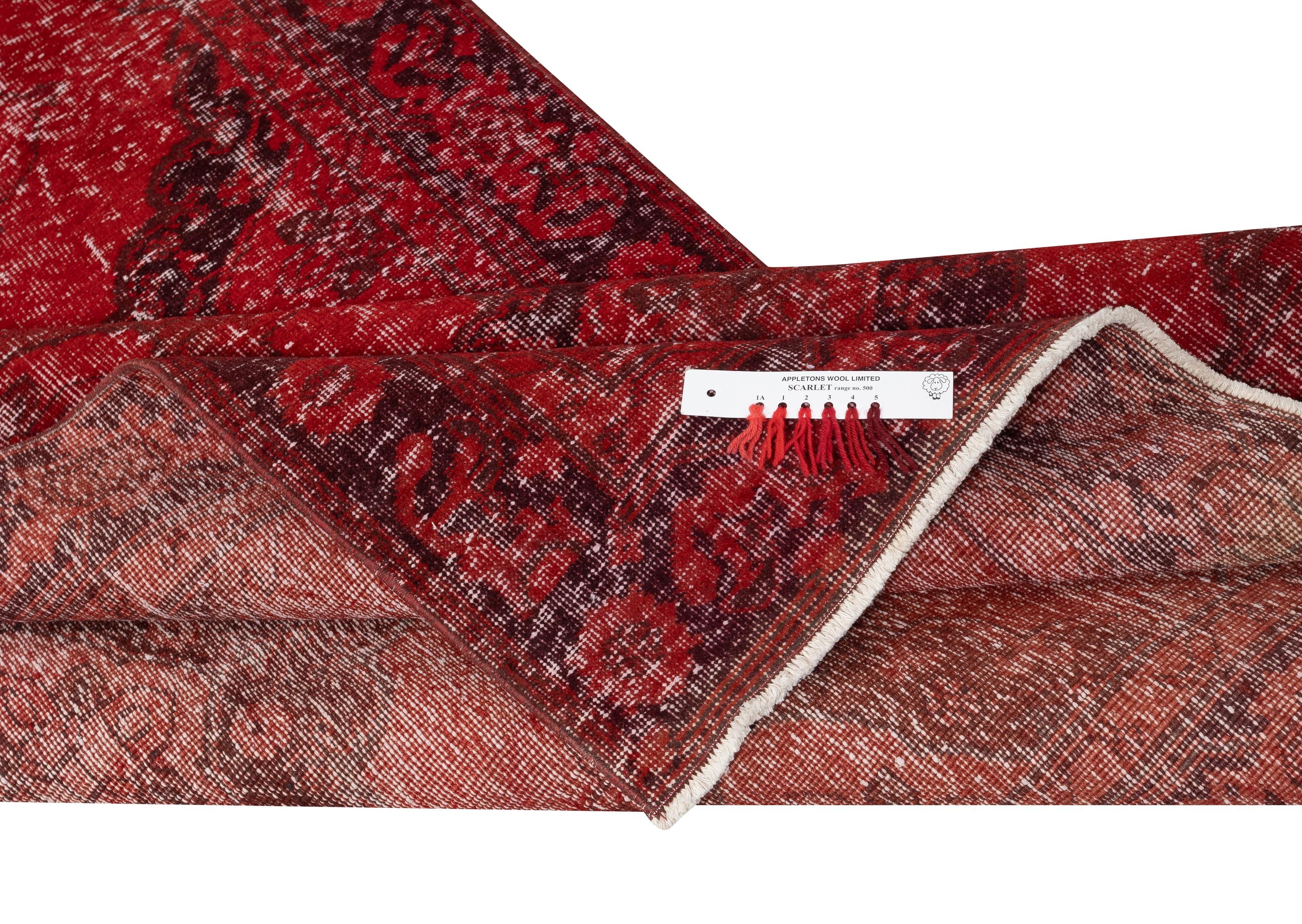 Alfombra roja para pasillo de 4,5x11,7 pies. Alfombra de pasillo vintage. Alfombra de escalera hecha a mano Moderno en venta