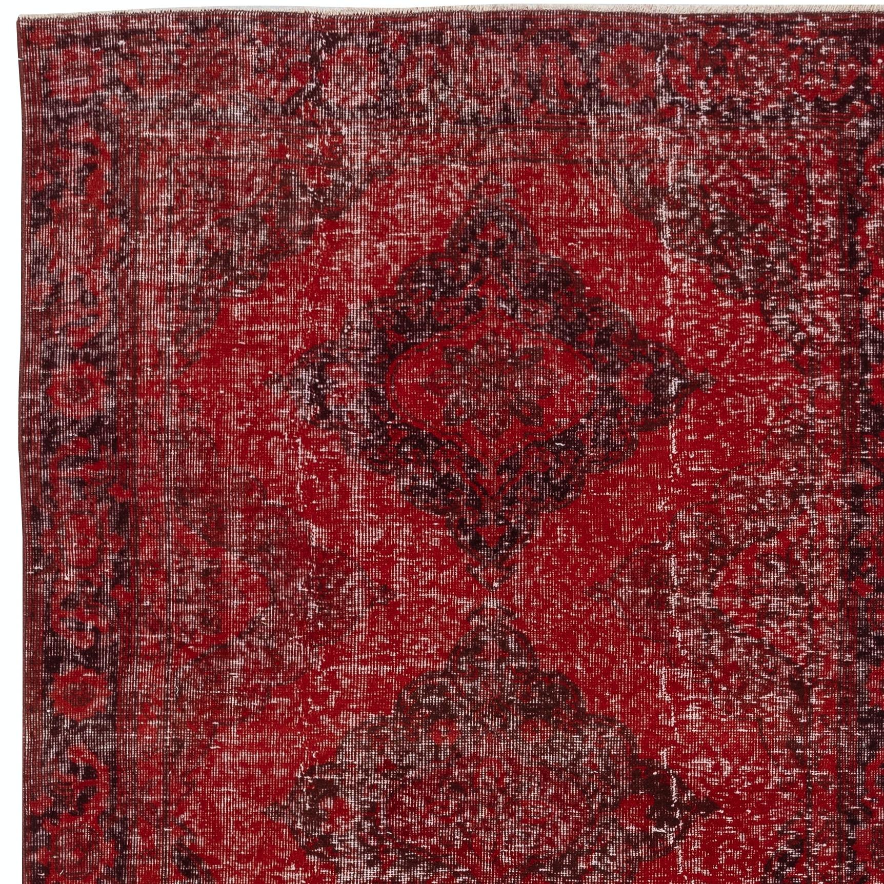 Alfombra roja para pasillo de 4,5x11,7 pies. Alfombra de pasillo vintage. Alfombra de escalera hecha a mano Anudado a mano en venta