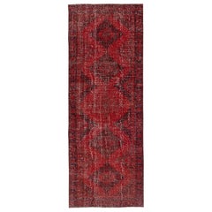 4.5x11.7 Ft Rot Läufer Teppich für Flur. Vintage Corridor Rug. Handgefertigter Treppenteppich