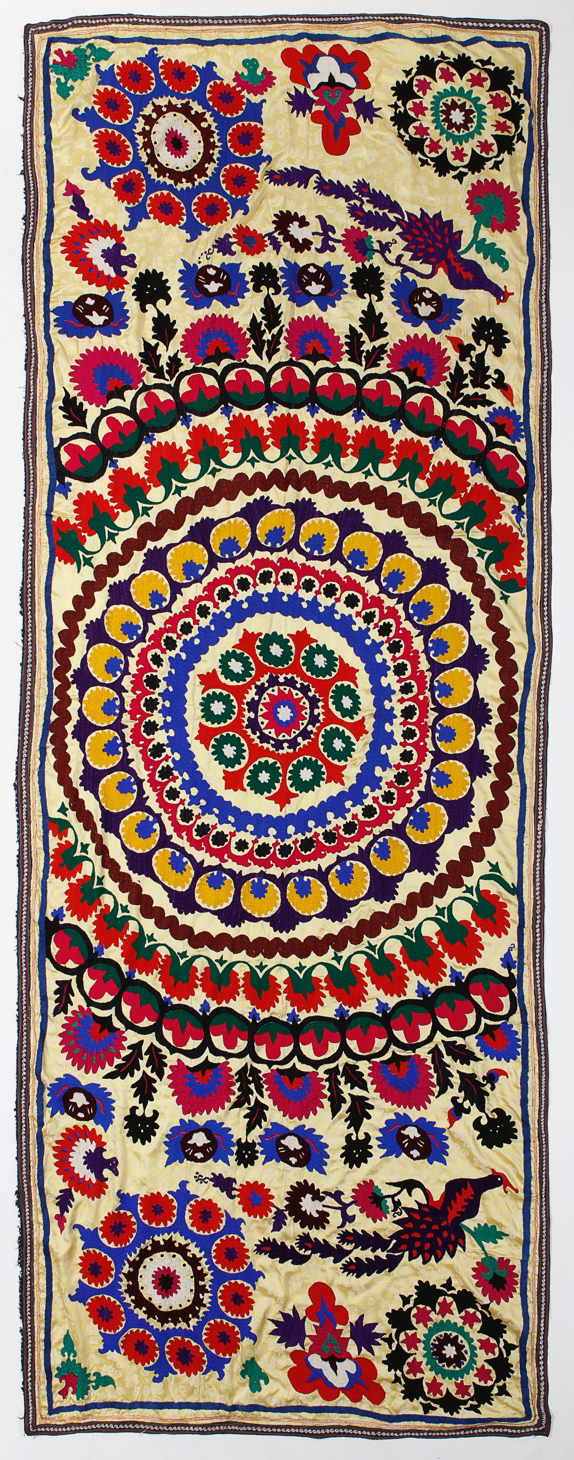 4,5x12 Ft Colorful Vintage Silk Embroidery Wall Hanging, tovaglia Uzbek Suzani
