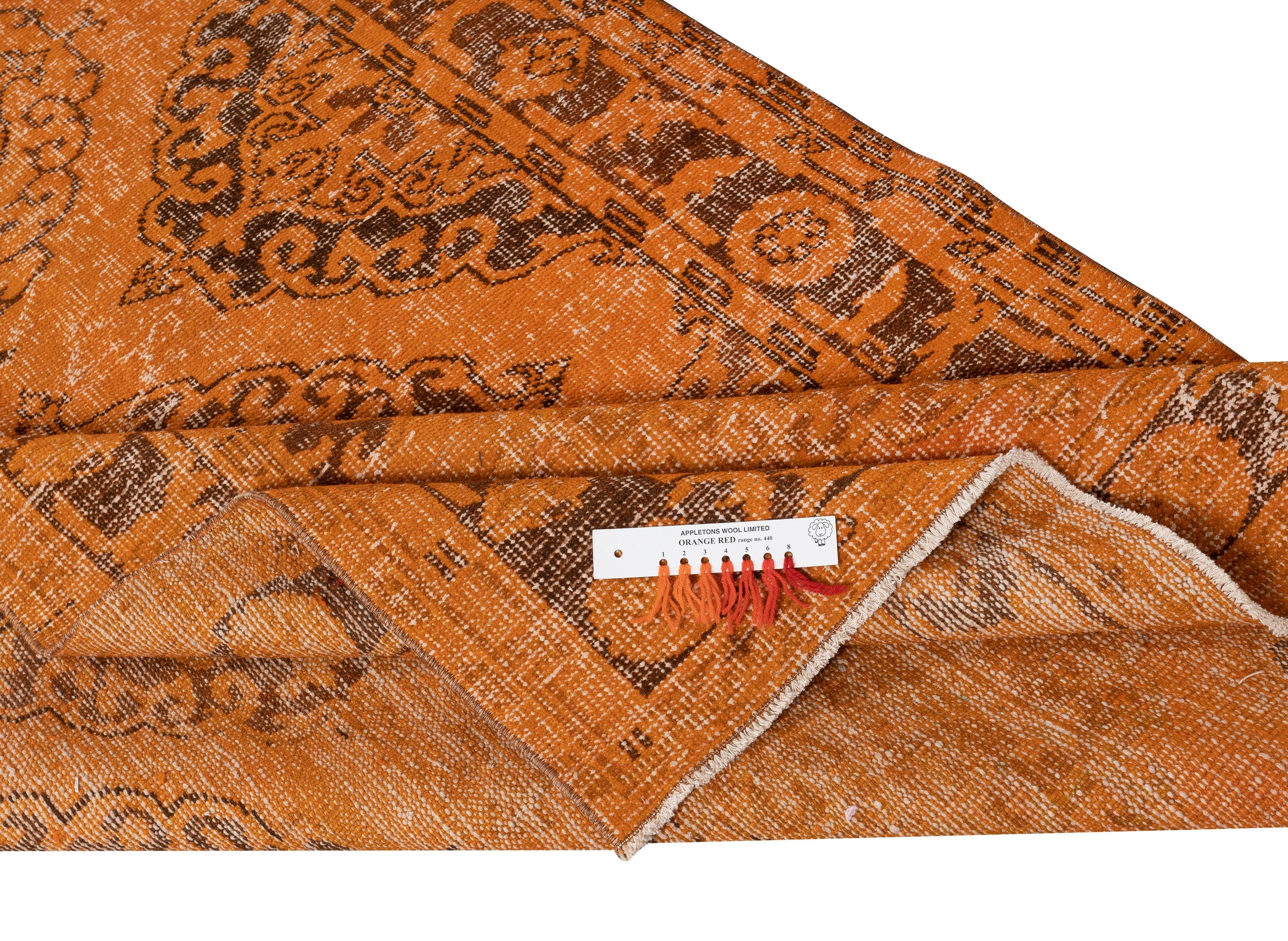 4.5x12.6 Ft Orange Läufer Teppich. Flurteppich aus Wolle. Küche Läufer Teppich. Treppenteppich (Moderne) im Angebot