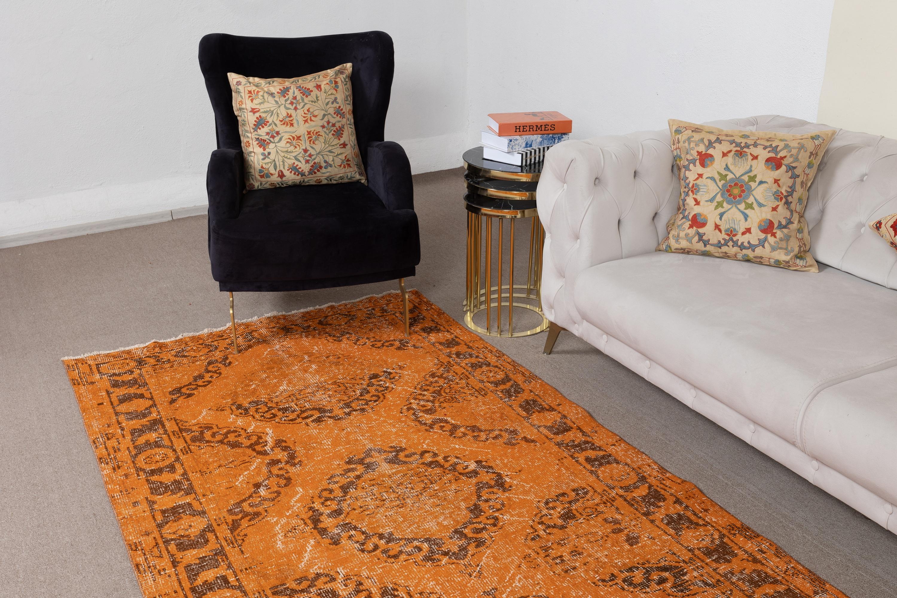 4.5x12.6 Ft Orange Läufer Teppich. Flurteppich aus Wolle. Küche Läufer Teppich. Treppenteppich (Türkisch) im Angebot