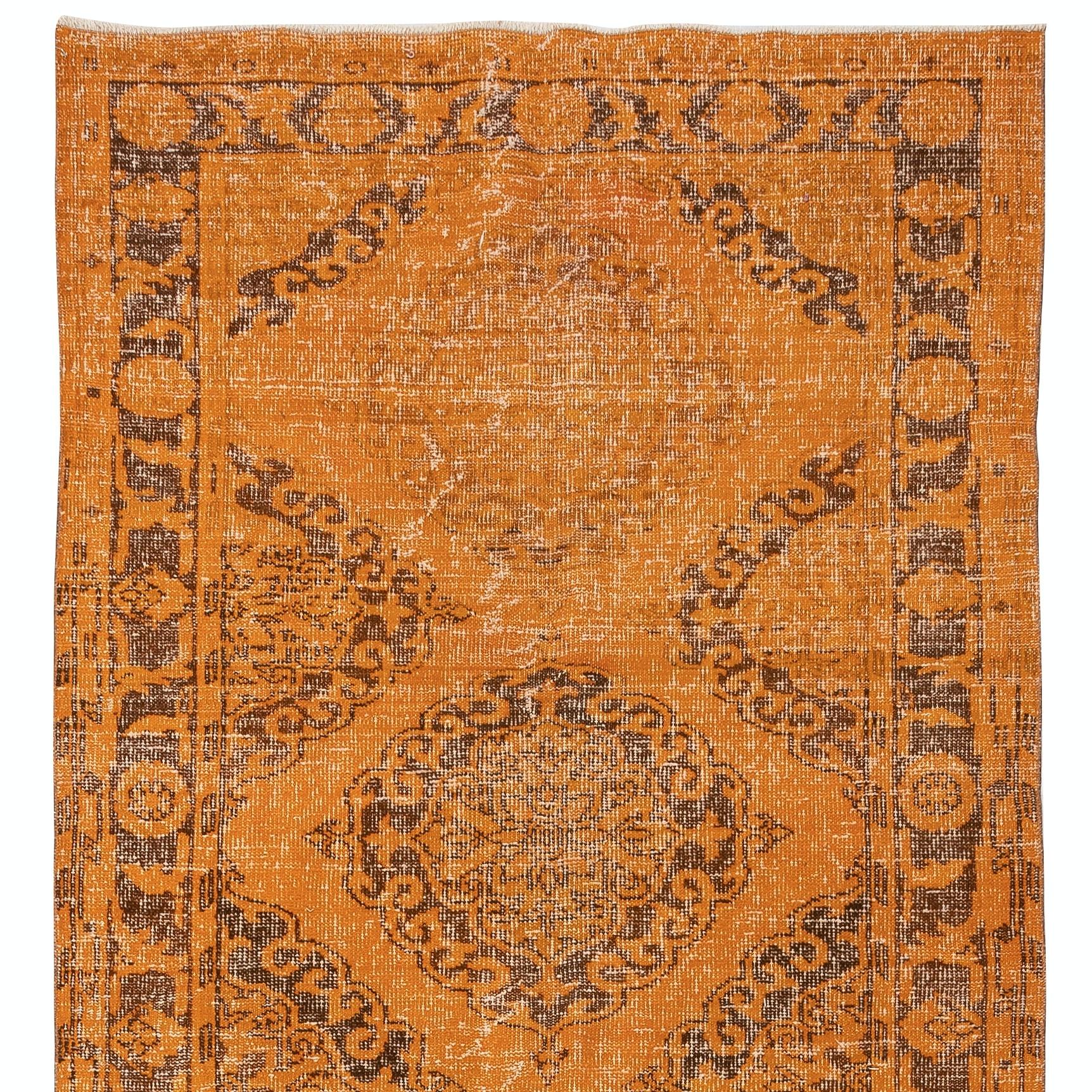 4.5x12.6 Ft Orange Läufer Teppich. Flurteppich aus Wolle. Küche Läufer Teppich. Treppenteppich (Handgeknüpft) im Angebot