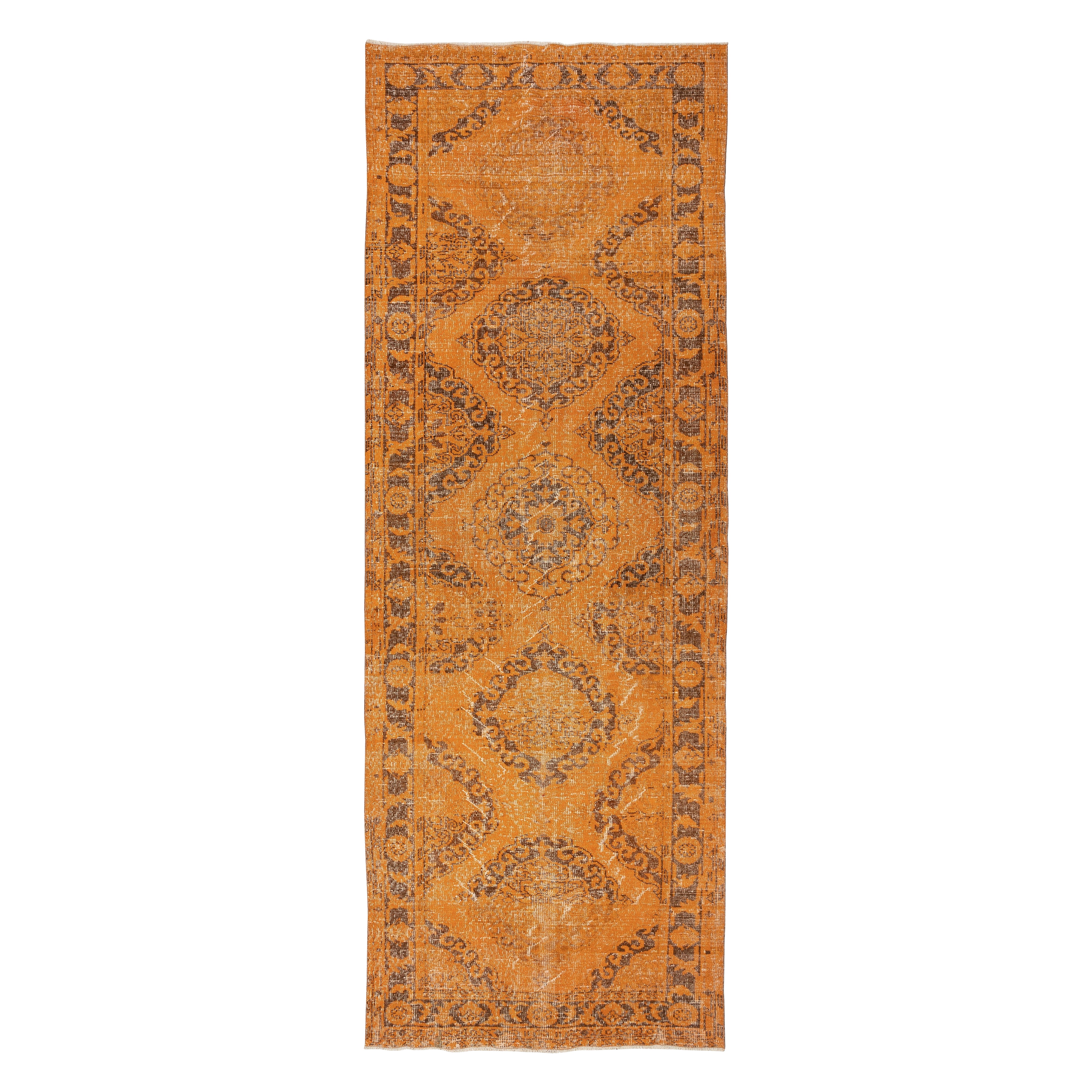 4.5x12.6 Ft Orange Läufer Teppich. Flurteppich aus Wolle. Küche Läufer Teppich. Treppenteppich