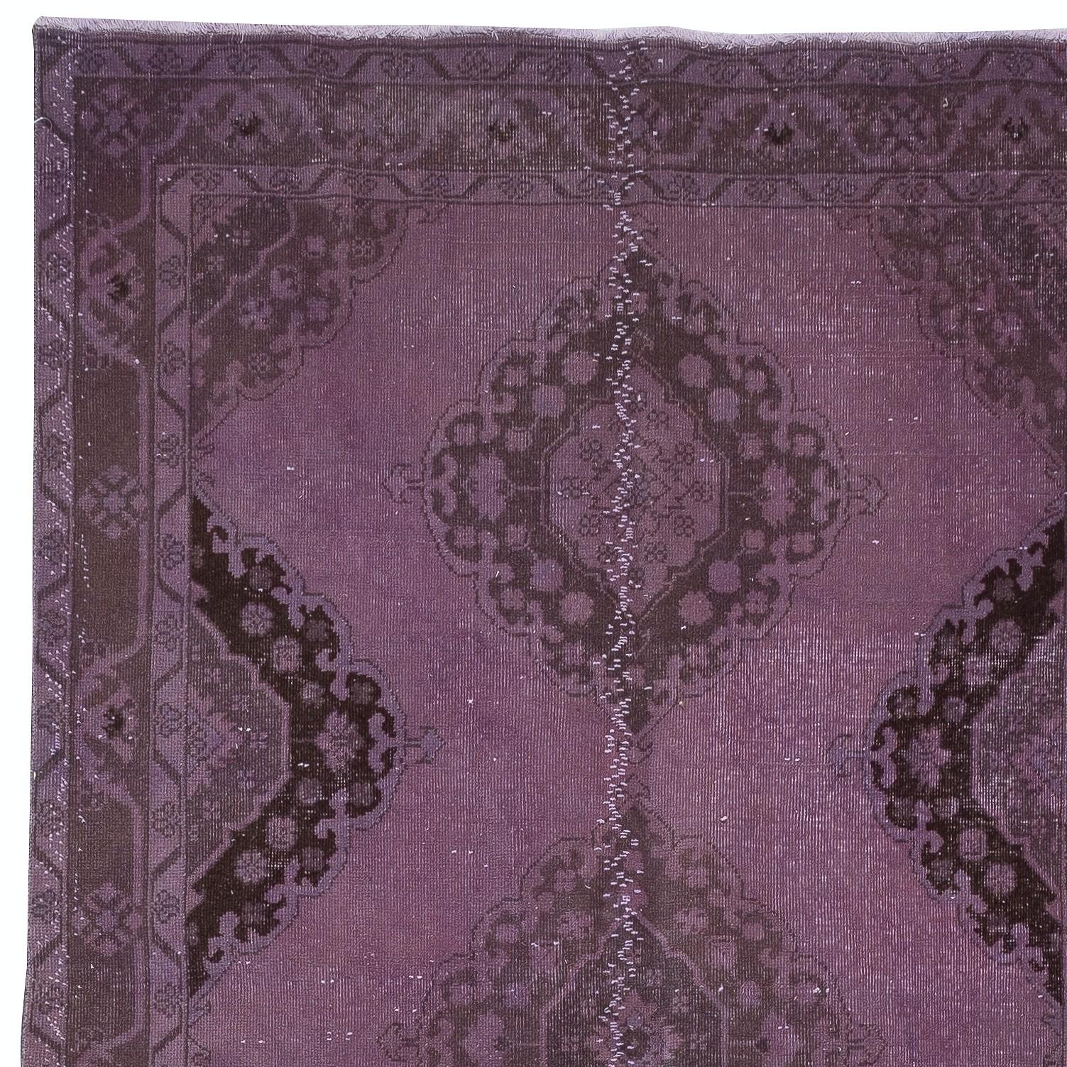 Turkish 4.5x12.7 Ft Handmade Hallway Runner. Kitchen Rug. Corridor Rug. Purple Stair Rug For Sale