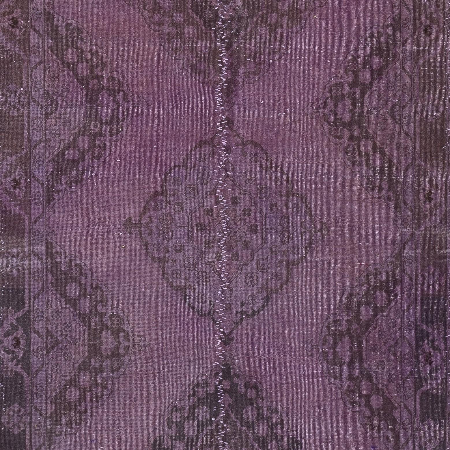 Hand-Knotted 4.5x12.7 Ft Handmade Hallway Runner. Kitchen Rug. Corridor Rug. Purple Stair Rug For Sale