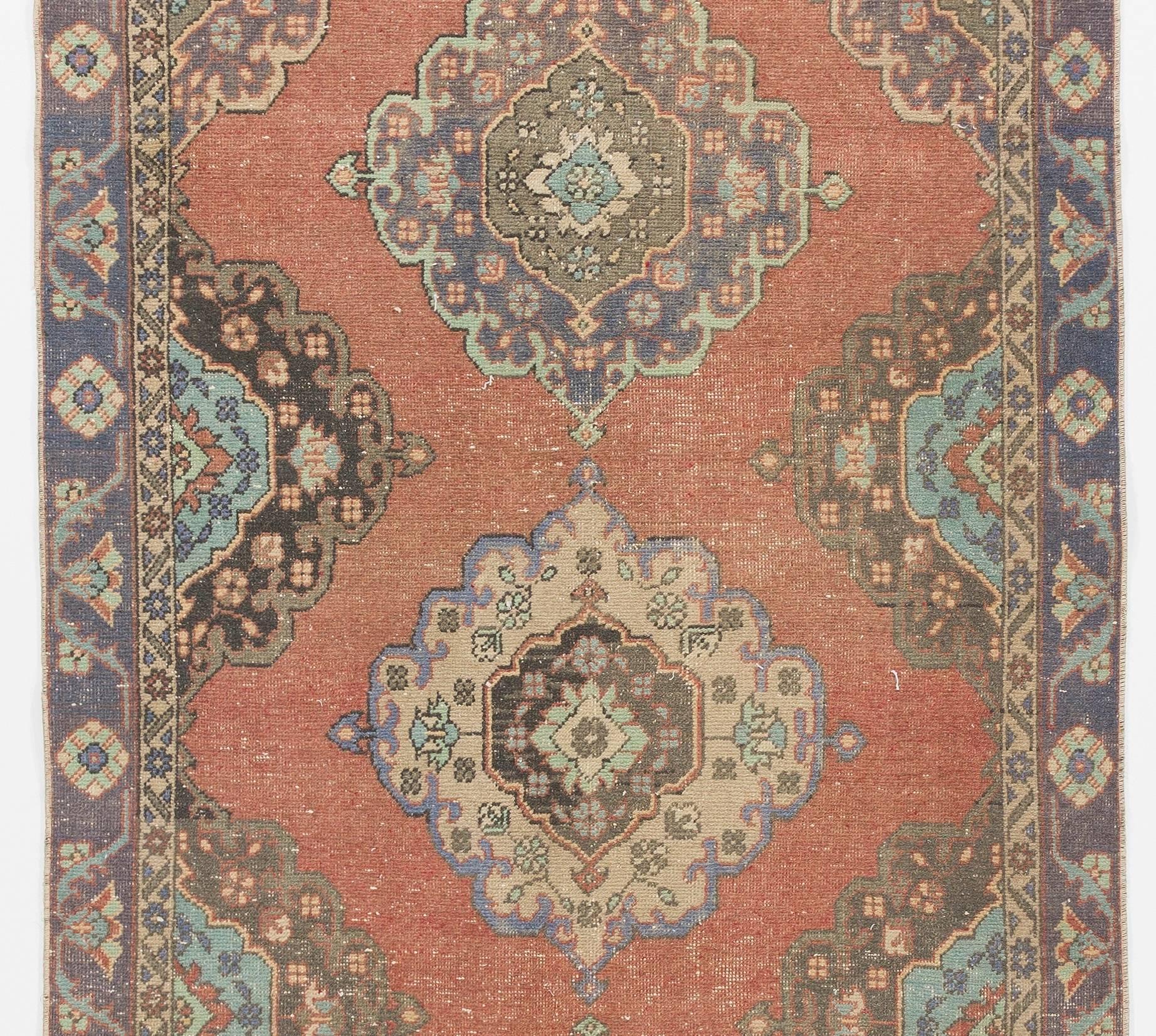 Turkish 4.5x13 Ft Traditional Oushak Runner. Vintage Wool Hallway Carpet. Oriental Rug For Sale