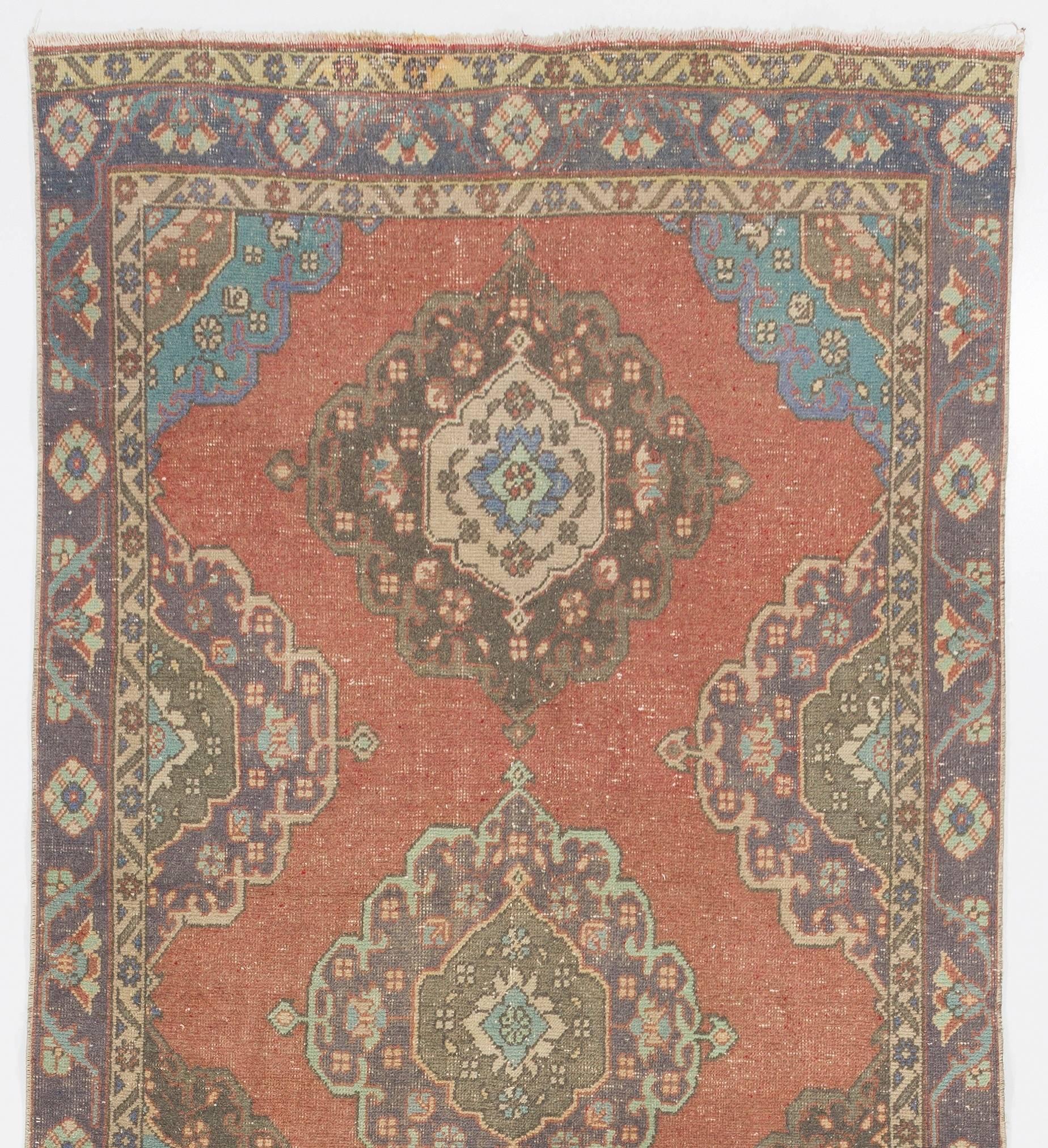 Hand-Knotted 4.5x13 Ft Traditional Oushak Runner. Vintage Wool Hallway Carpet. Oriental Rug For Sale
