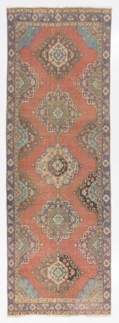 4.5x13 Ft Vintage Handmade Turkish Runner Rug for Kitchen and Hallway, 100% Wool